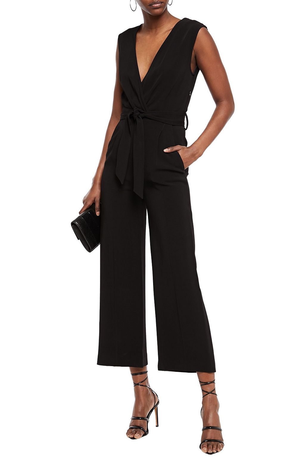 IRO Crew cropped wrap-effect stretch-cady jumpsuit