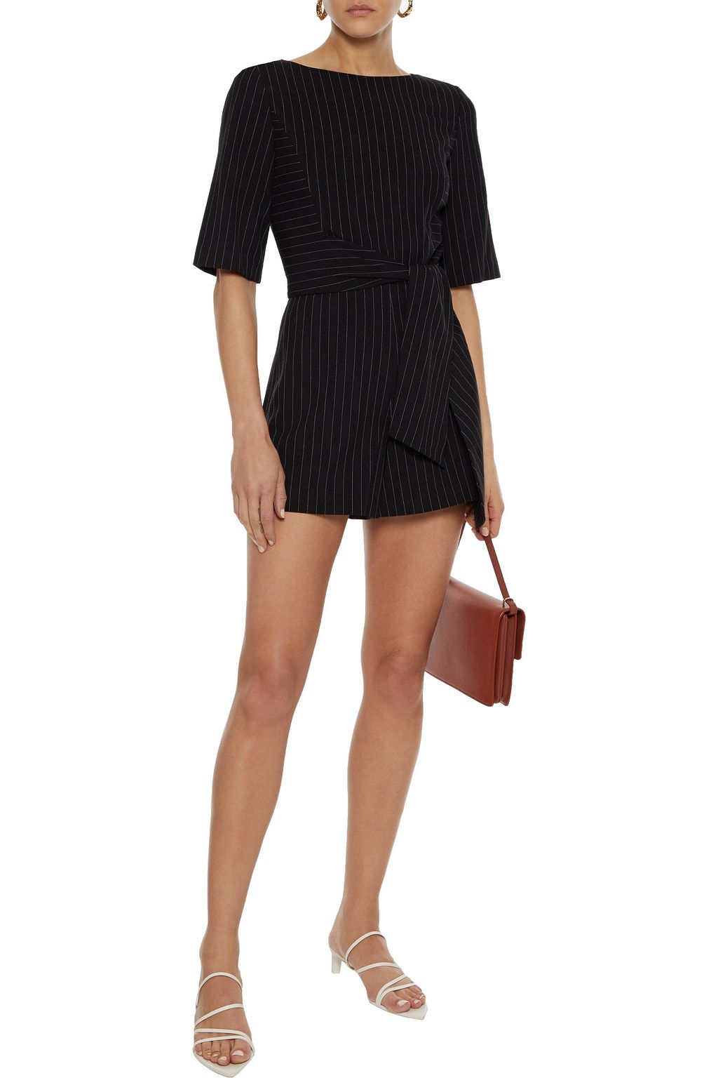 ALICE + OLIVIA Virgil belted pinstriped twill playsuit