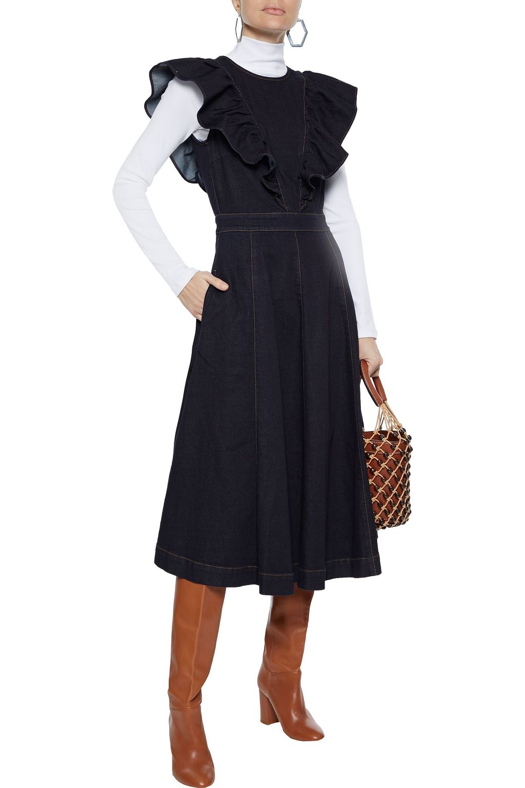 STELLA MCCARTNEY Brylee ruffle-trimmed denim midi dress