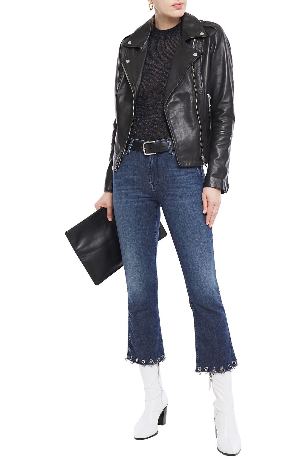 7 FOR ALL MANKIND Cropped eyelet-embellished high-rise bootcut jeans