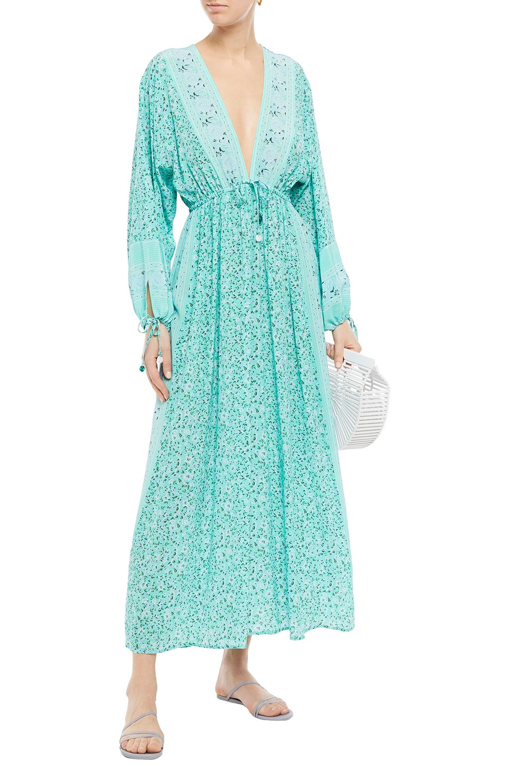 TIGERLILY Gathered printed silk crepe de chine maxi dress