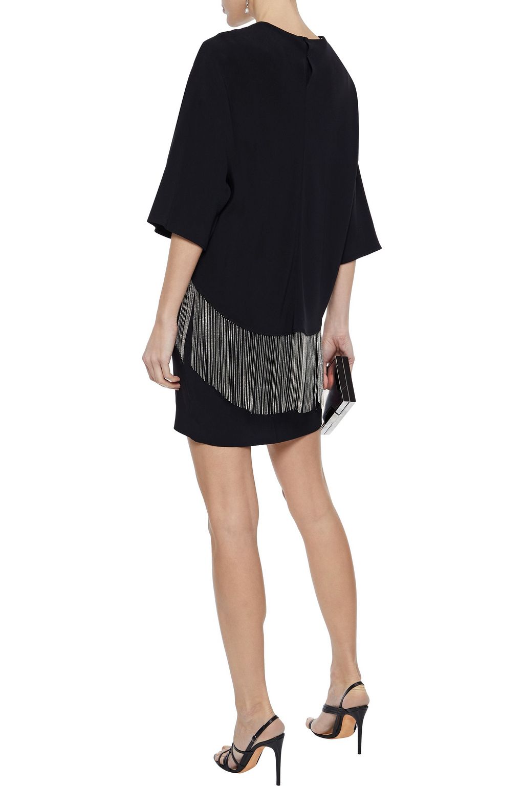 STELLA MCCARTNEY Krista cape-effect fringed stretch-cady mini dress