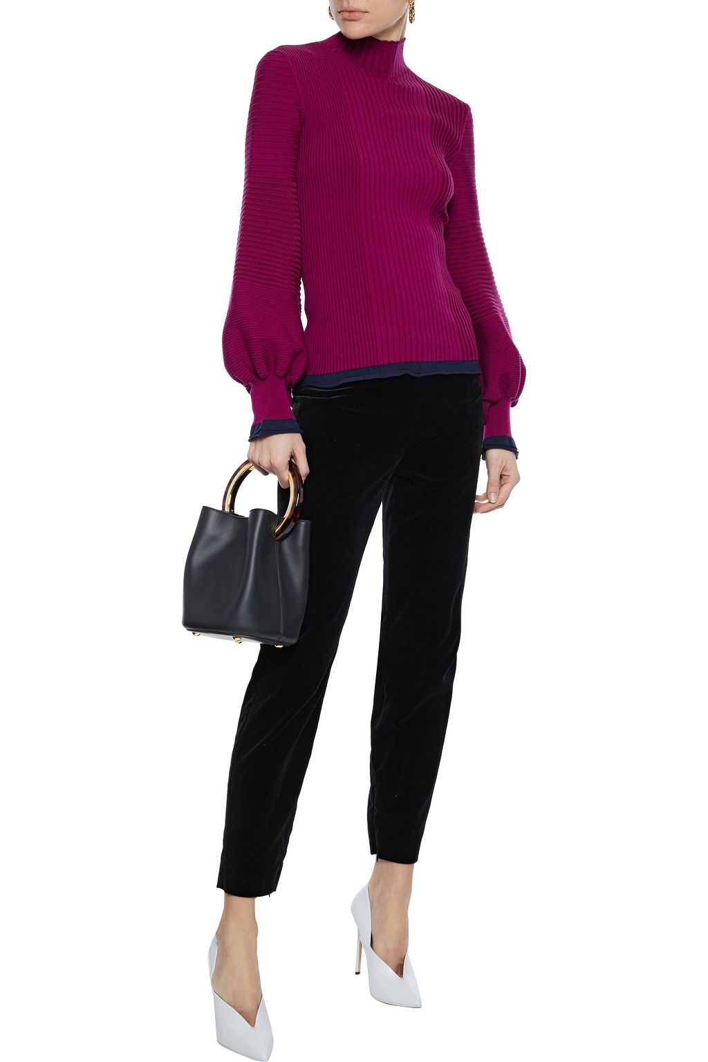 REDVALENTINO Cropped cotton-blend velvet slim-leg pants