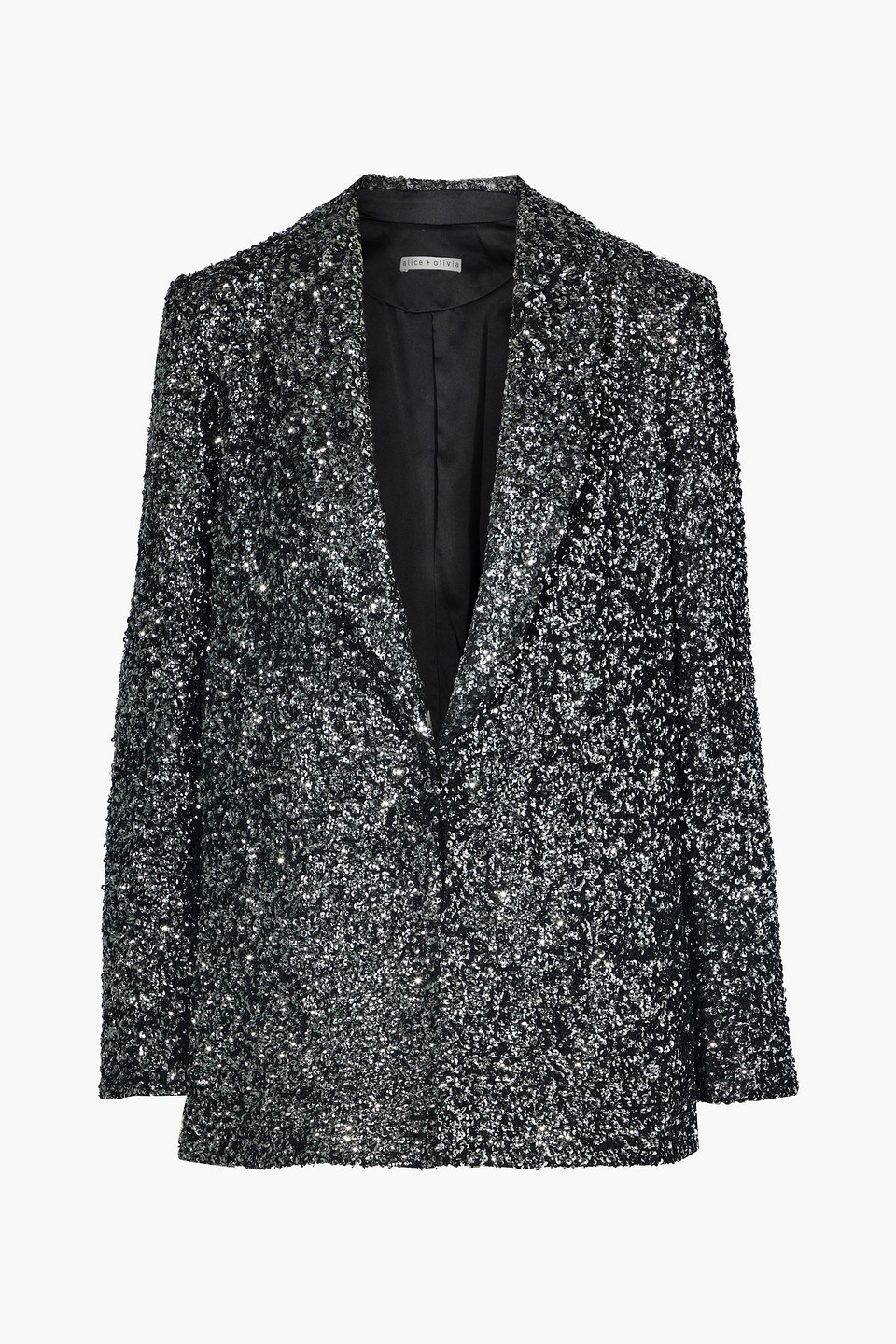 Alice + Olivia Woman Jace Oversized Sequined Silk Blazer Gunmetal Size S