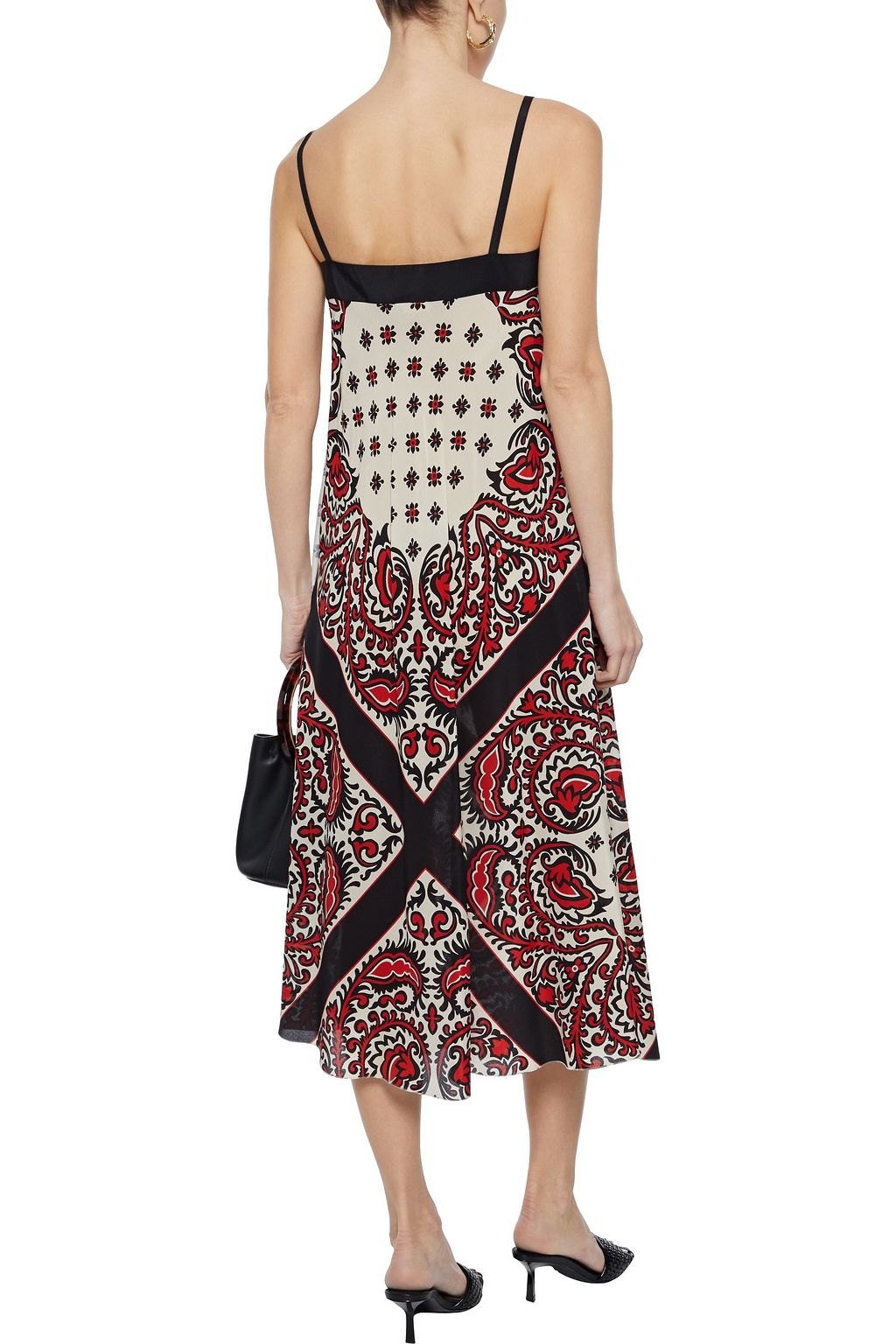 REDVALENTINO Bow-embellished printed silk crepe de chine midi dress