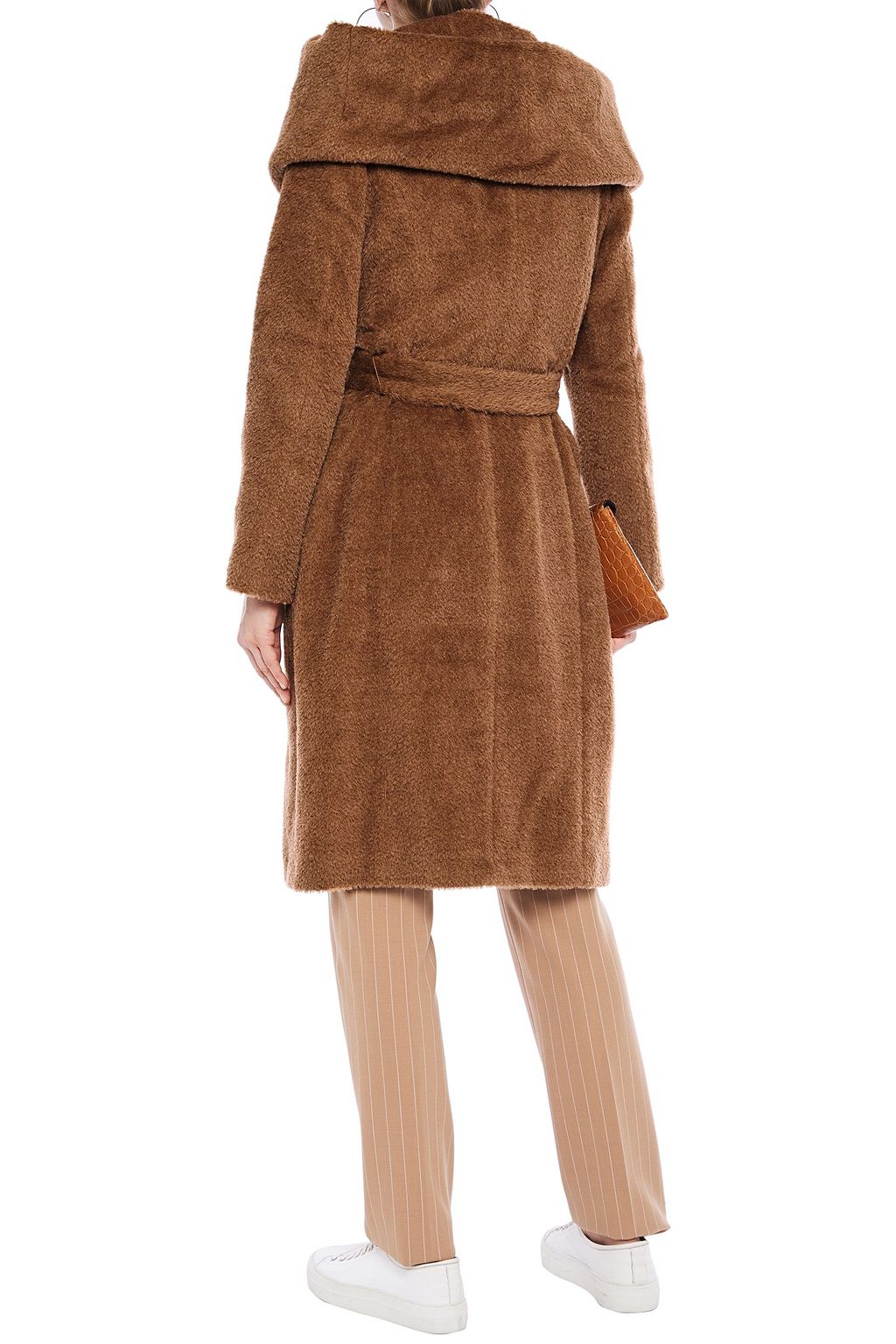 DKNY Belted brushed wool-blend hooded coat
