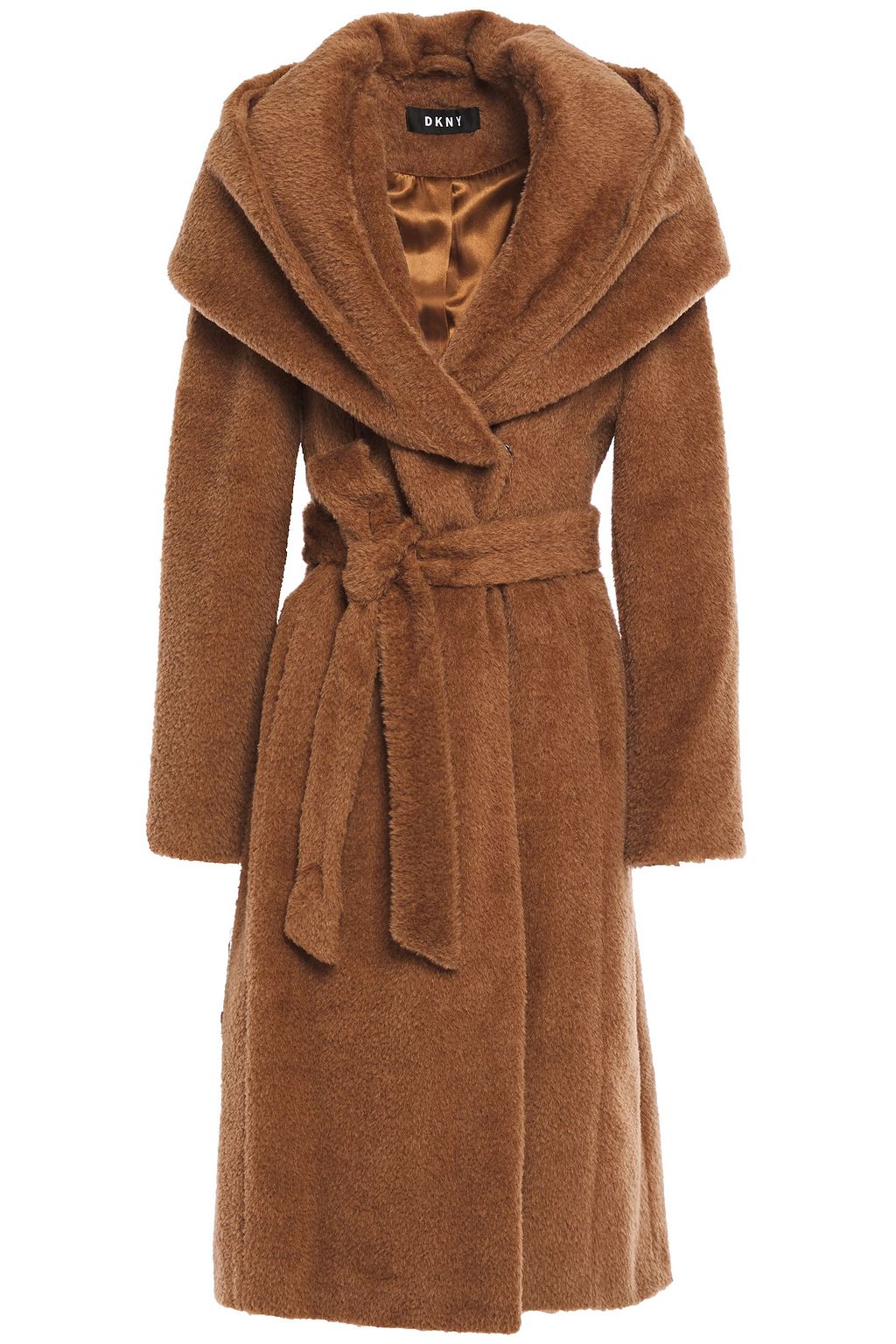 DKNY Belted brushed wool-blend hooded coat | Sale up to 70% off | THE ...