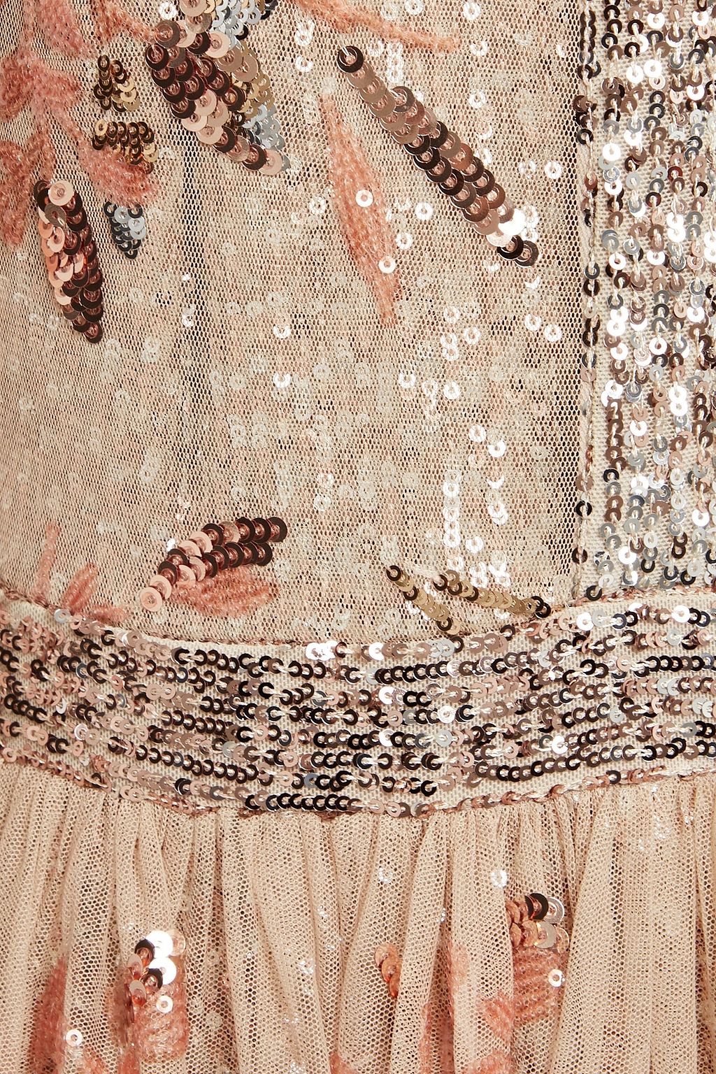 BADGLEY MISCHKA Layered sequin-embellished embroidered metallic gown
