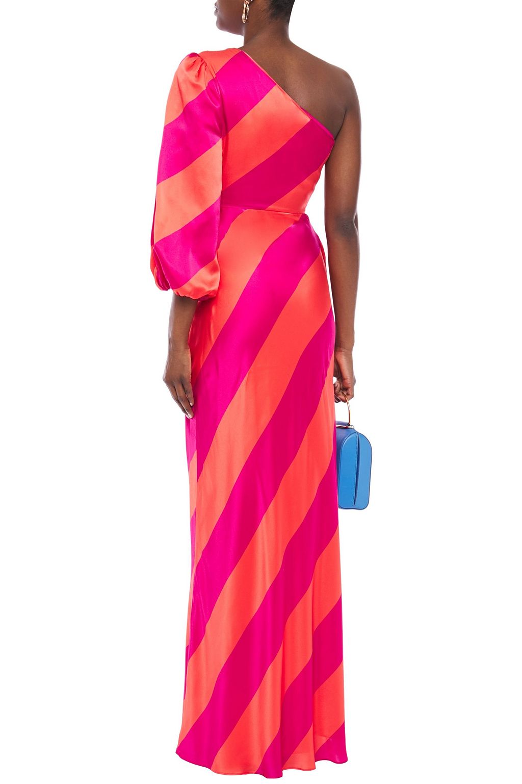 SALONI Lily one-shoulder striped silk-satin gown
