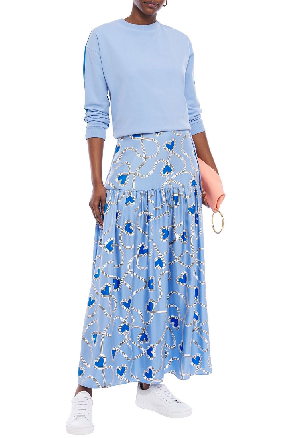 CHINTI & PARKER Gathered printed silk-twill maxi skirt