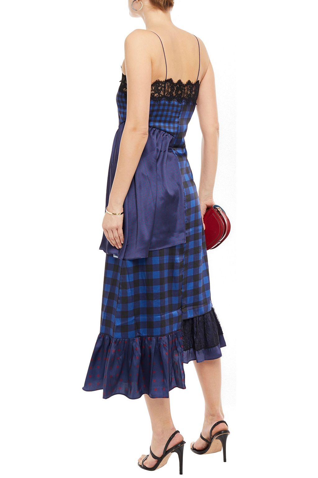 PAPER LONDON Luca asymmetric patchwork-effect printed satin-twill midi dress