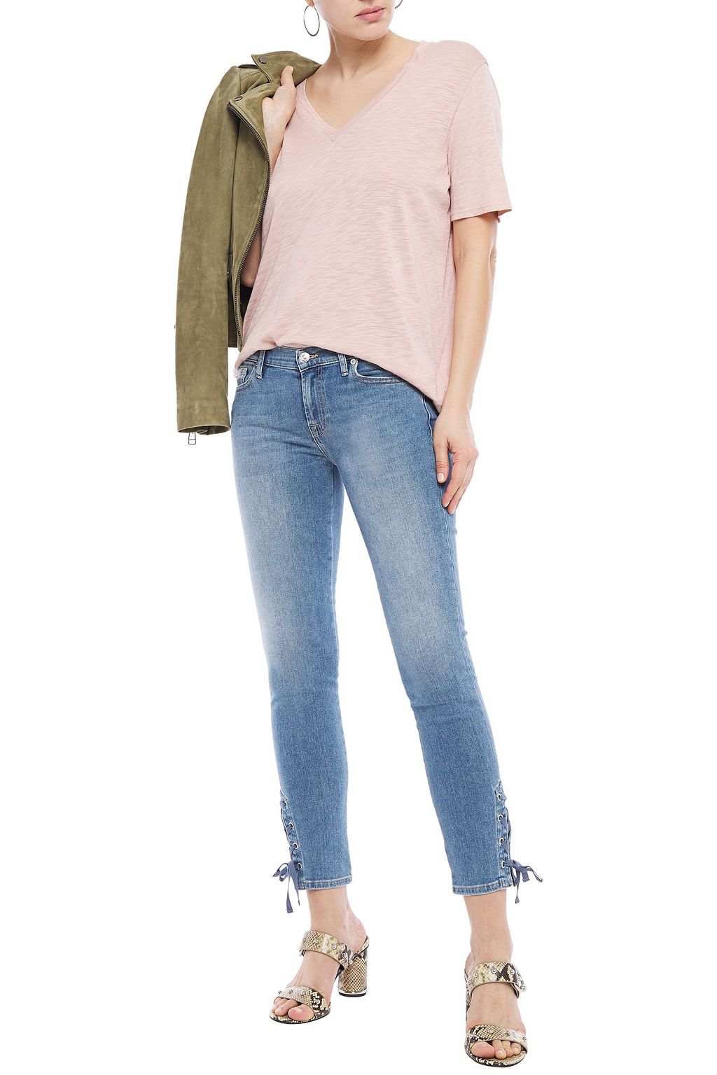 Mid denim Cropped lace-up faded mid 