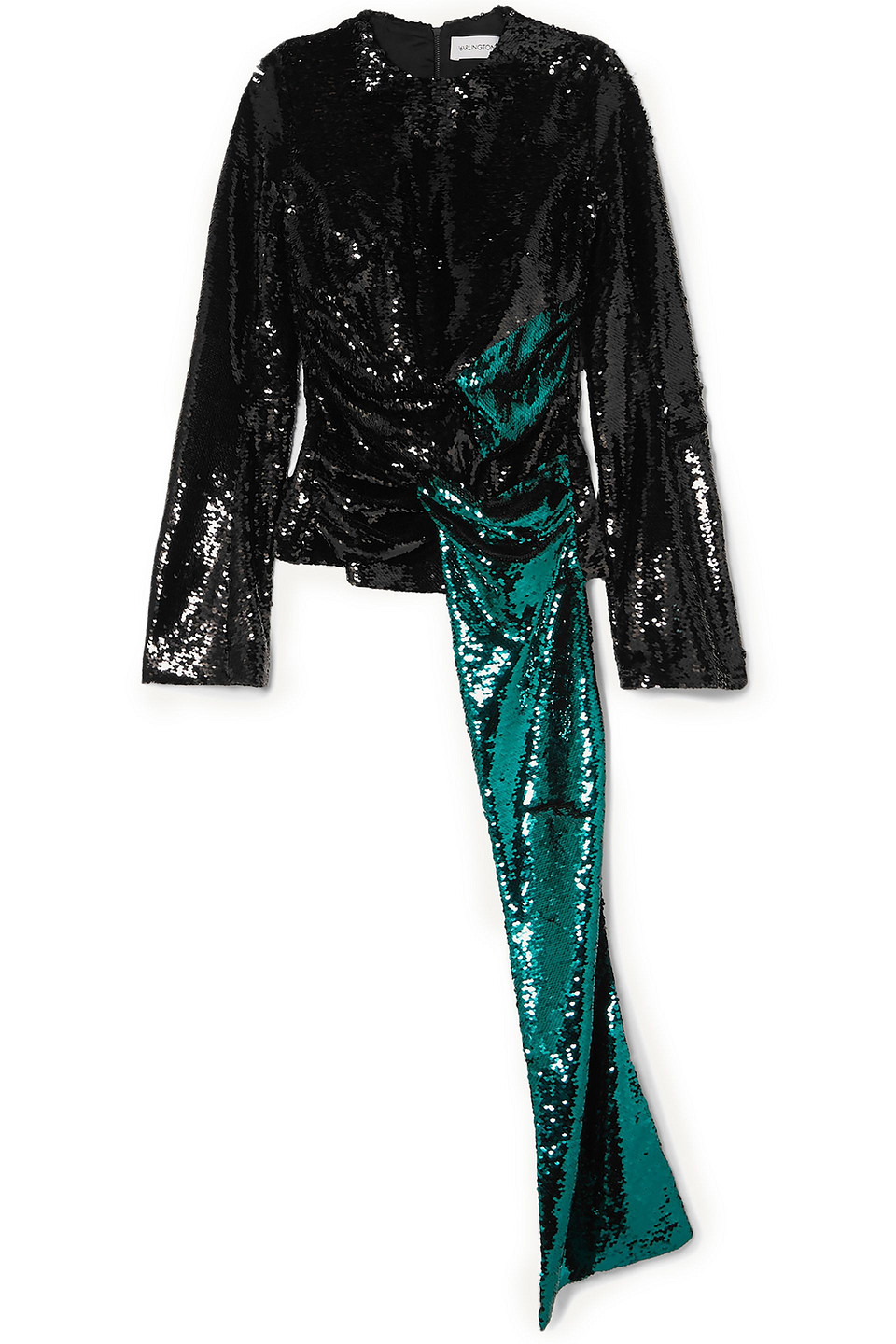 16arlington Woman Hemingford Draped Two-tone Sequined Crepe Top Black Size 6