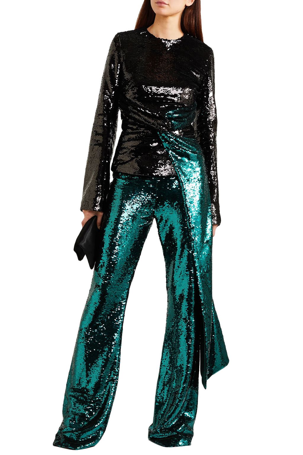 16ARLINGTON Hemingford draped two-tone sequined crepe top