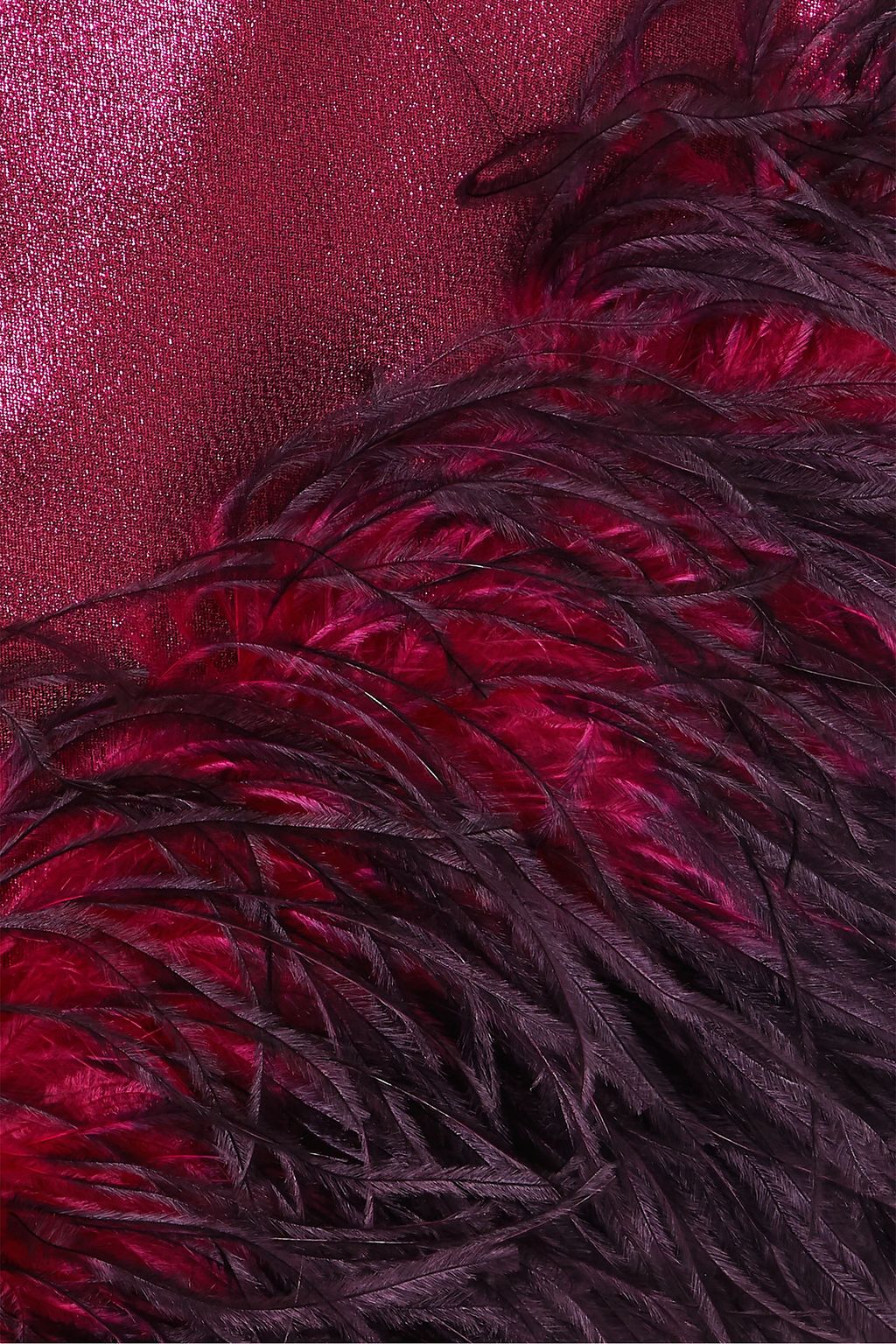 16ARLINGTON Dickinson cropped feather-trimmed lamé top