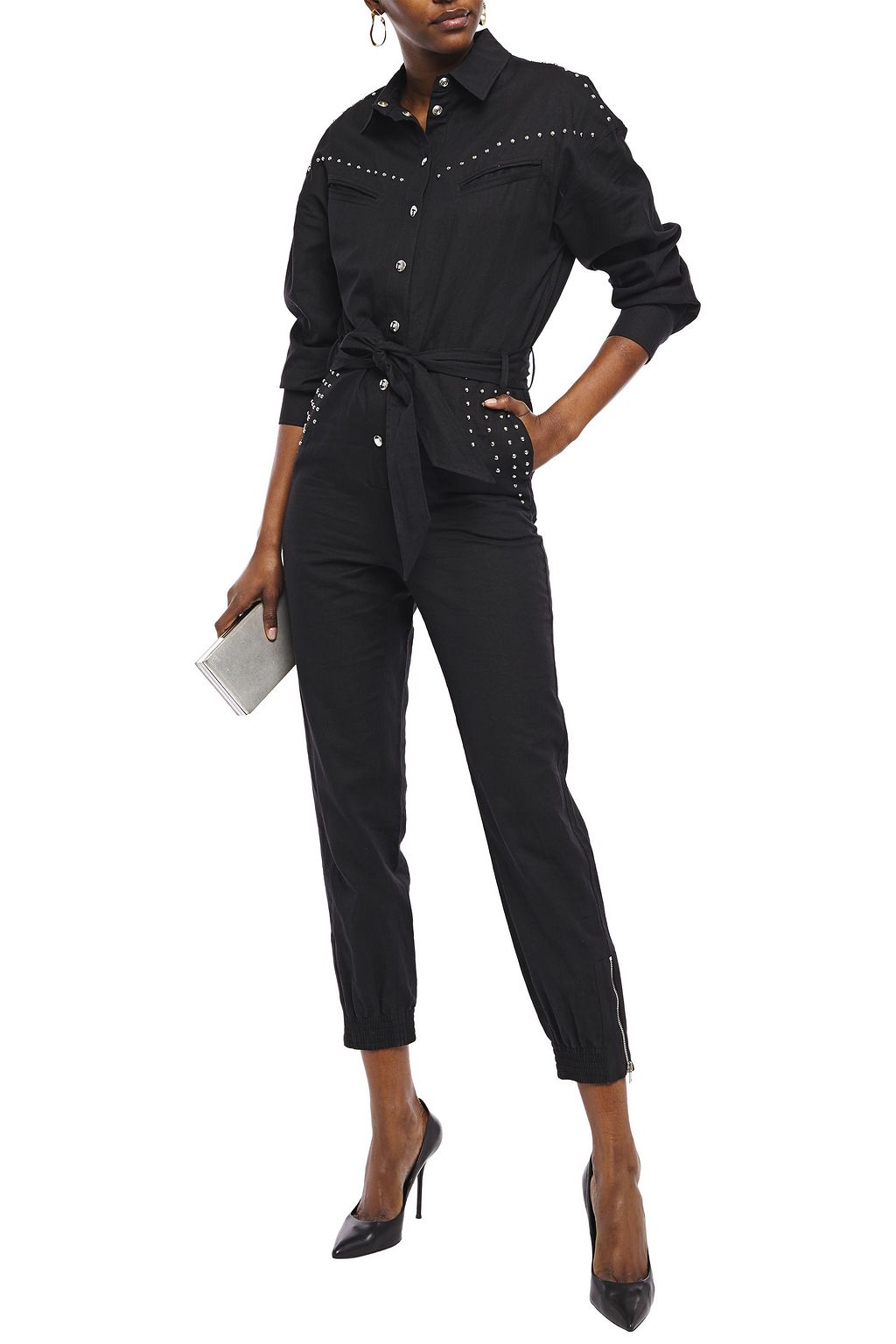 IRO Nicely cropped studded linen and cotton-blend jumpsuit