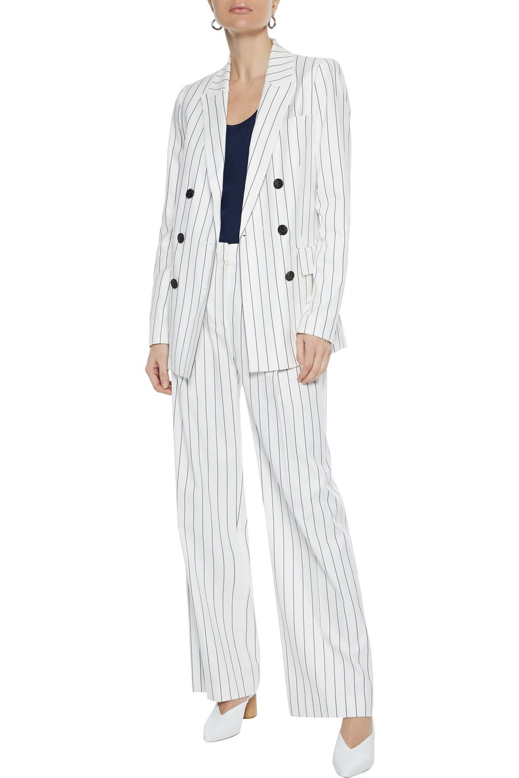 IRIS & INK Mallee double-breasted pinstriped cotton-blend twill blazer