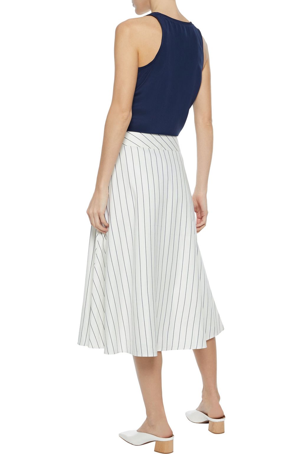 IRIS & INK Chloe pinstriped cotton-blend twill midi skirt