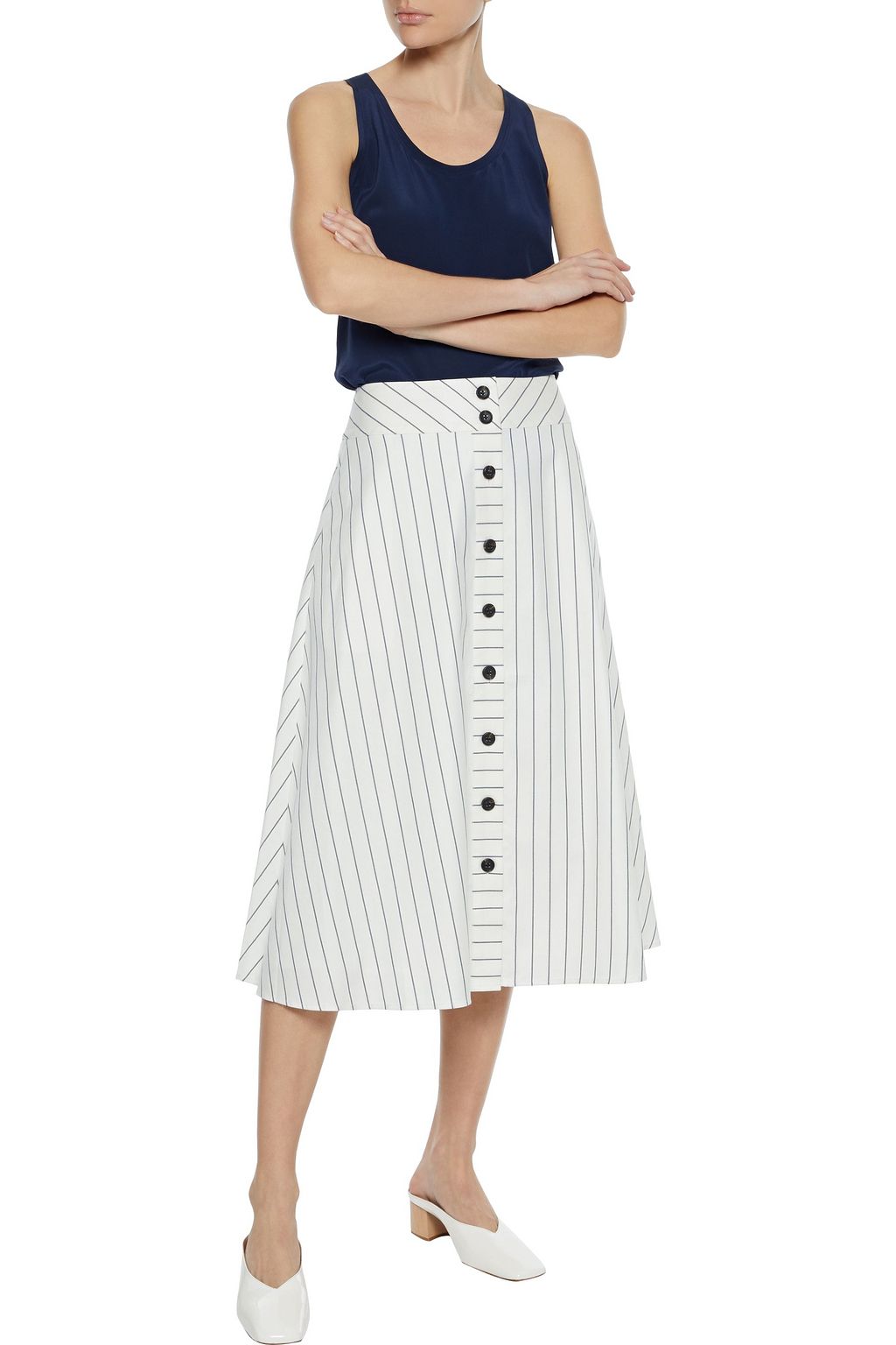 IRIS & INK Chloe pinstriped cotton-blend twill midi skirt
