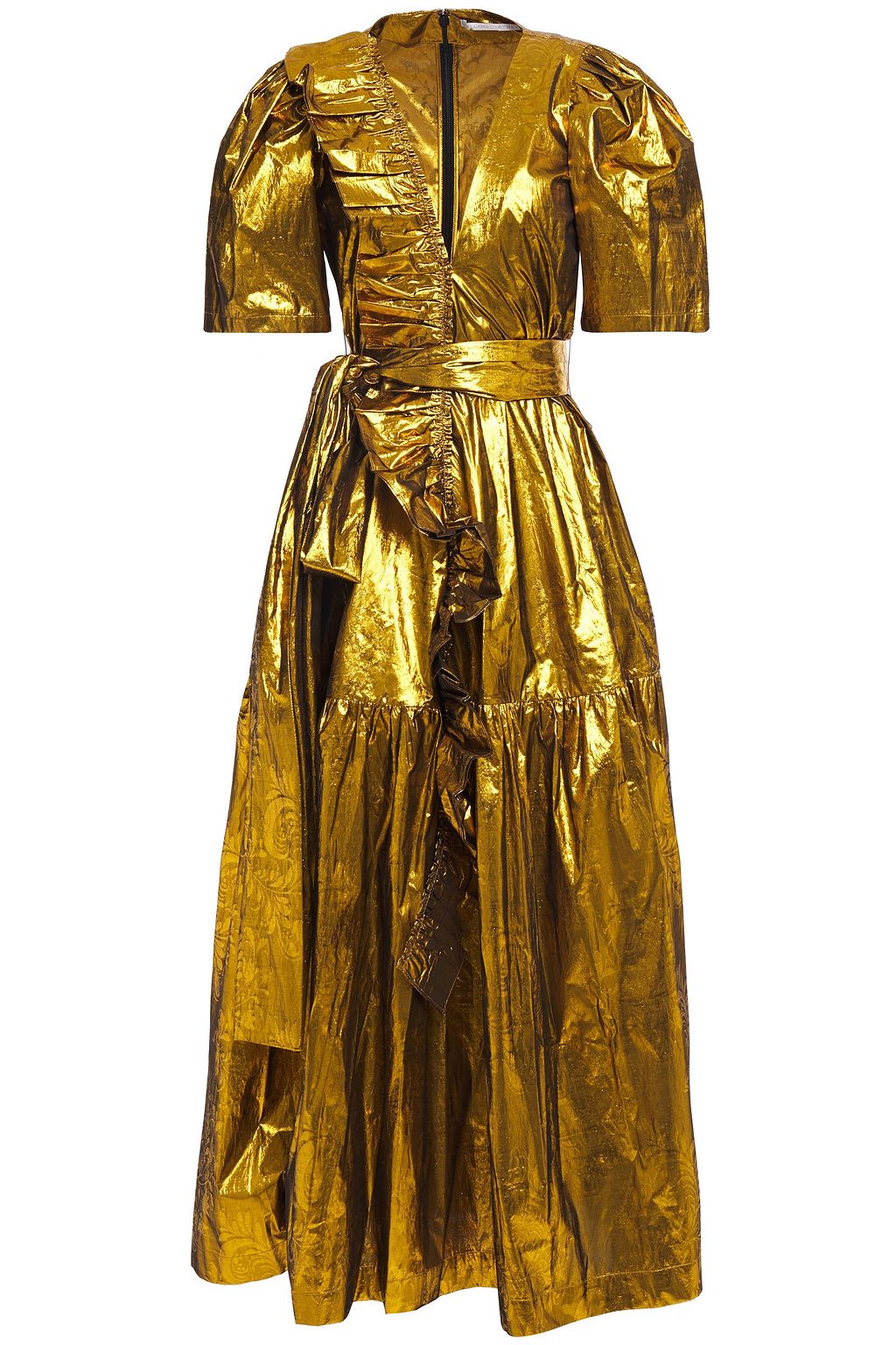 gold lame maxi dress