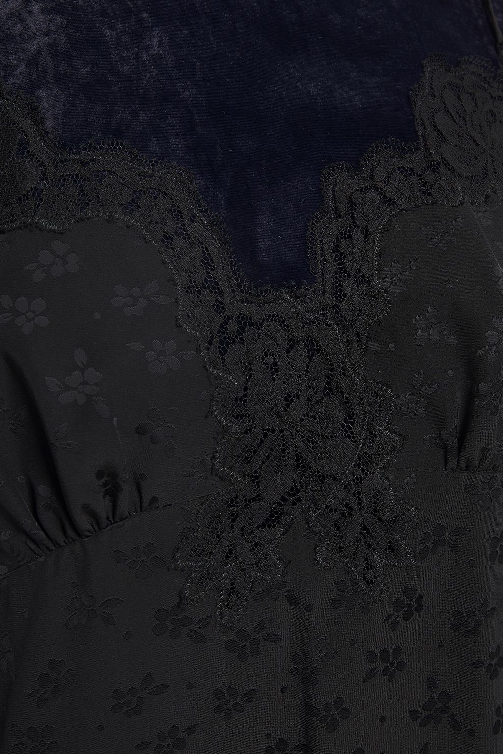 STELLA MCCARTNEY Lace-trimmed velvet and satin-jacquard maxi dress