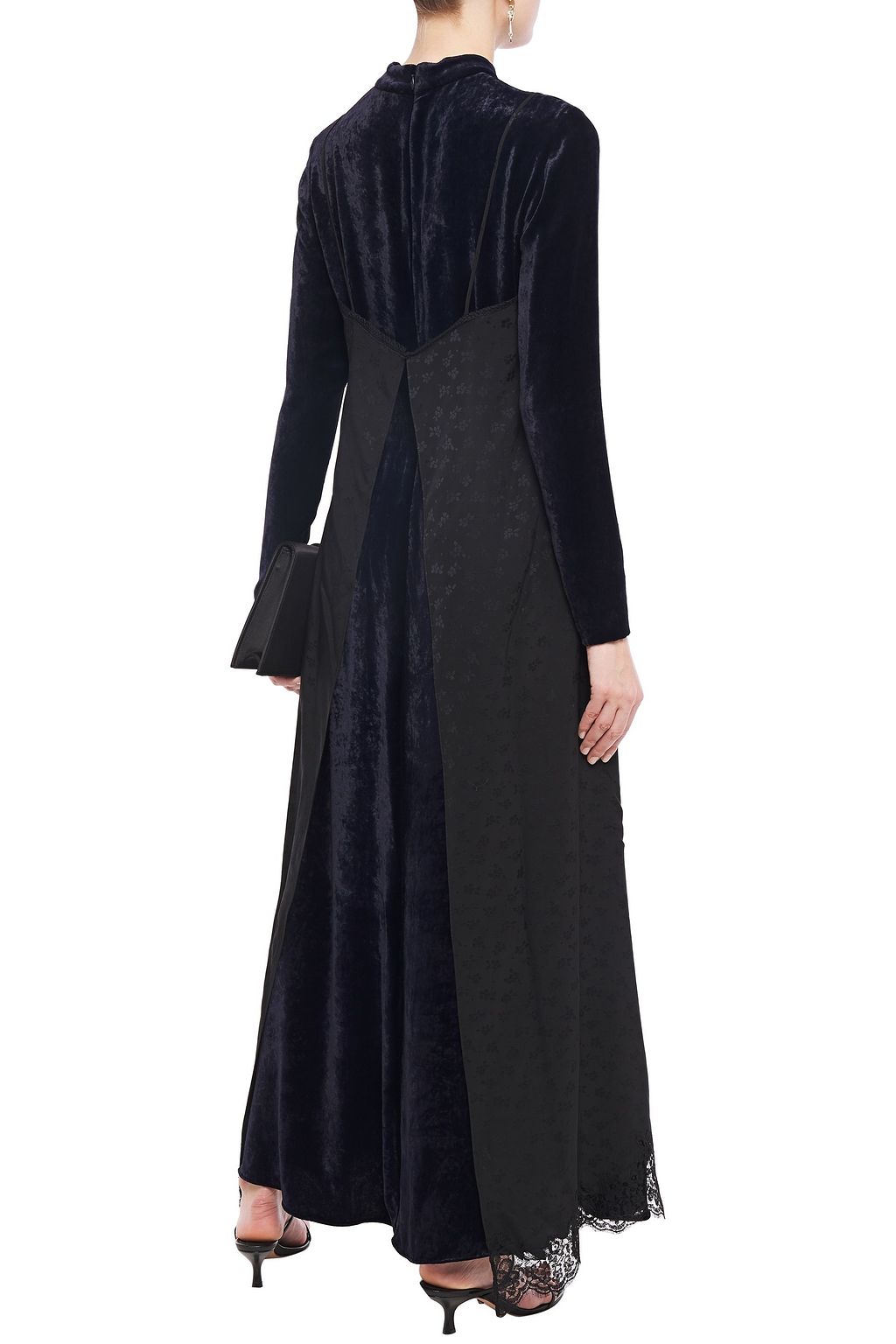 STELLA MCCARTNEY Lace-trimmed velvet and satin-jacquard maxi dress