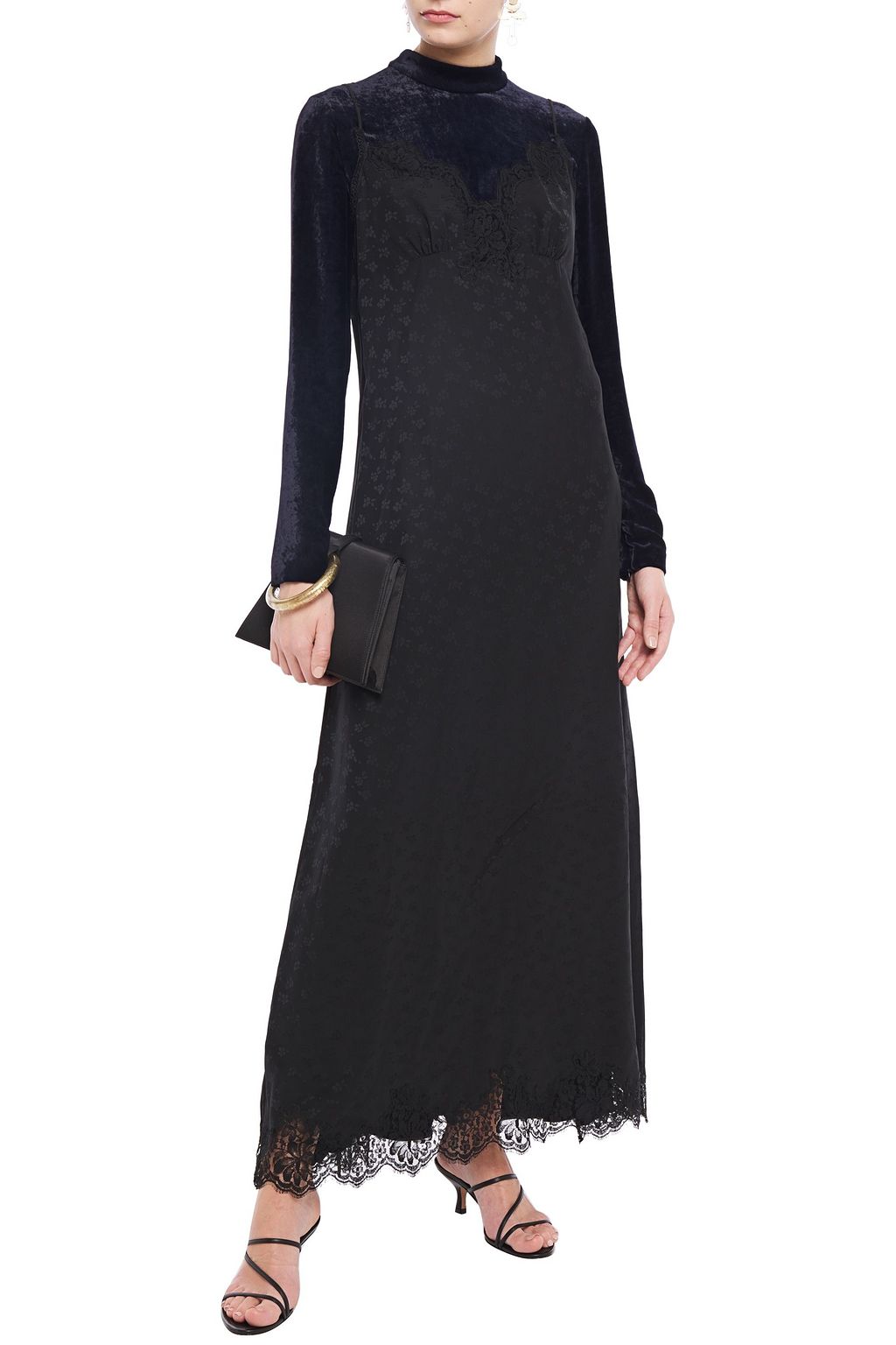 STELLA MCCARTNEY Lace-trimmed velvet and satin-jacquard maxi dress