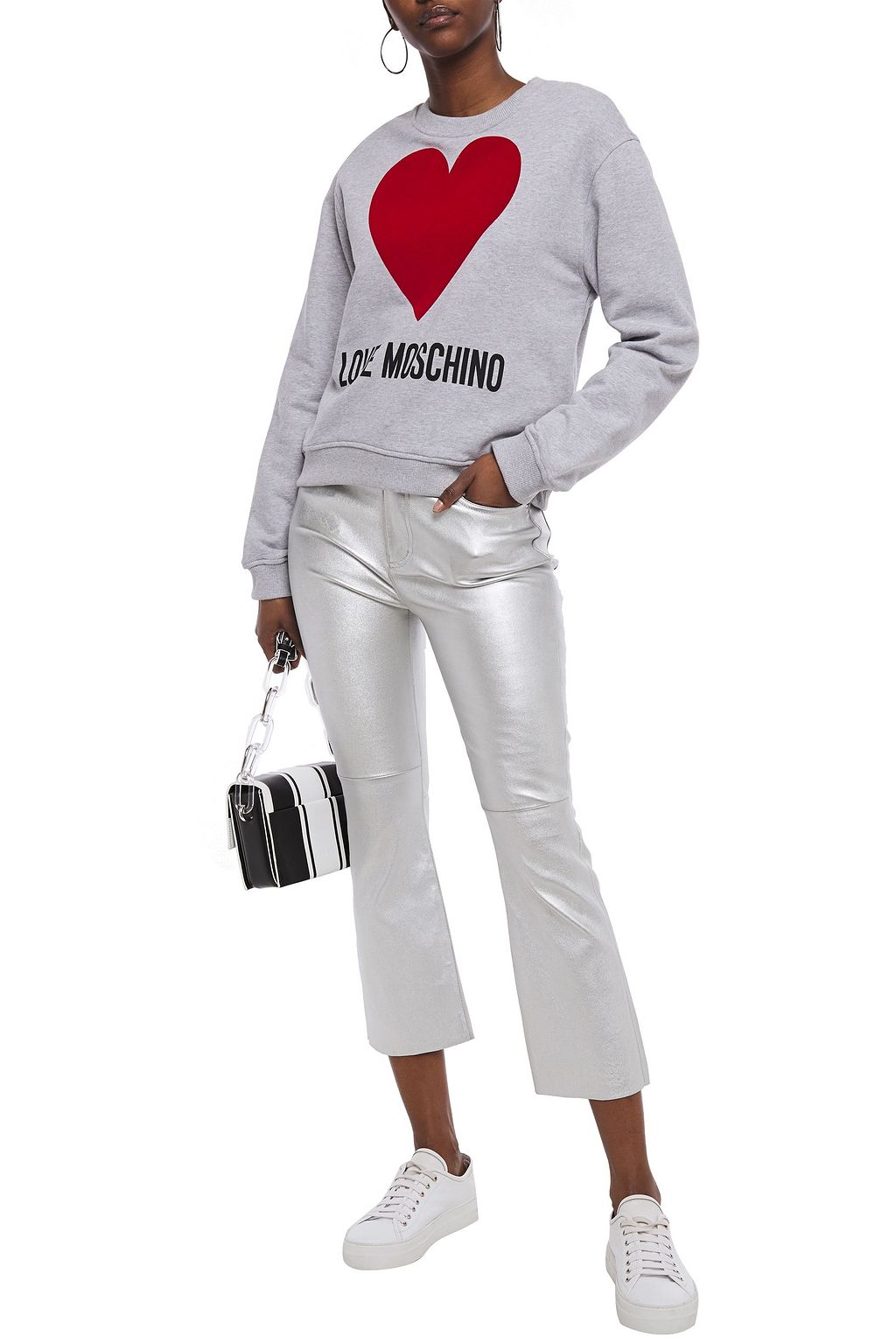 LOVE MOSCHINO Flocked printed French cotton-terry sweatshirt