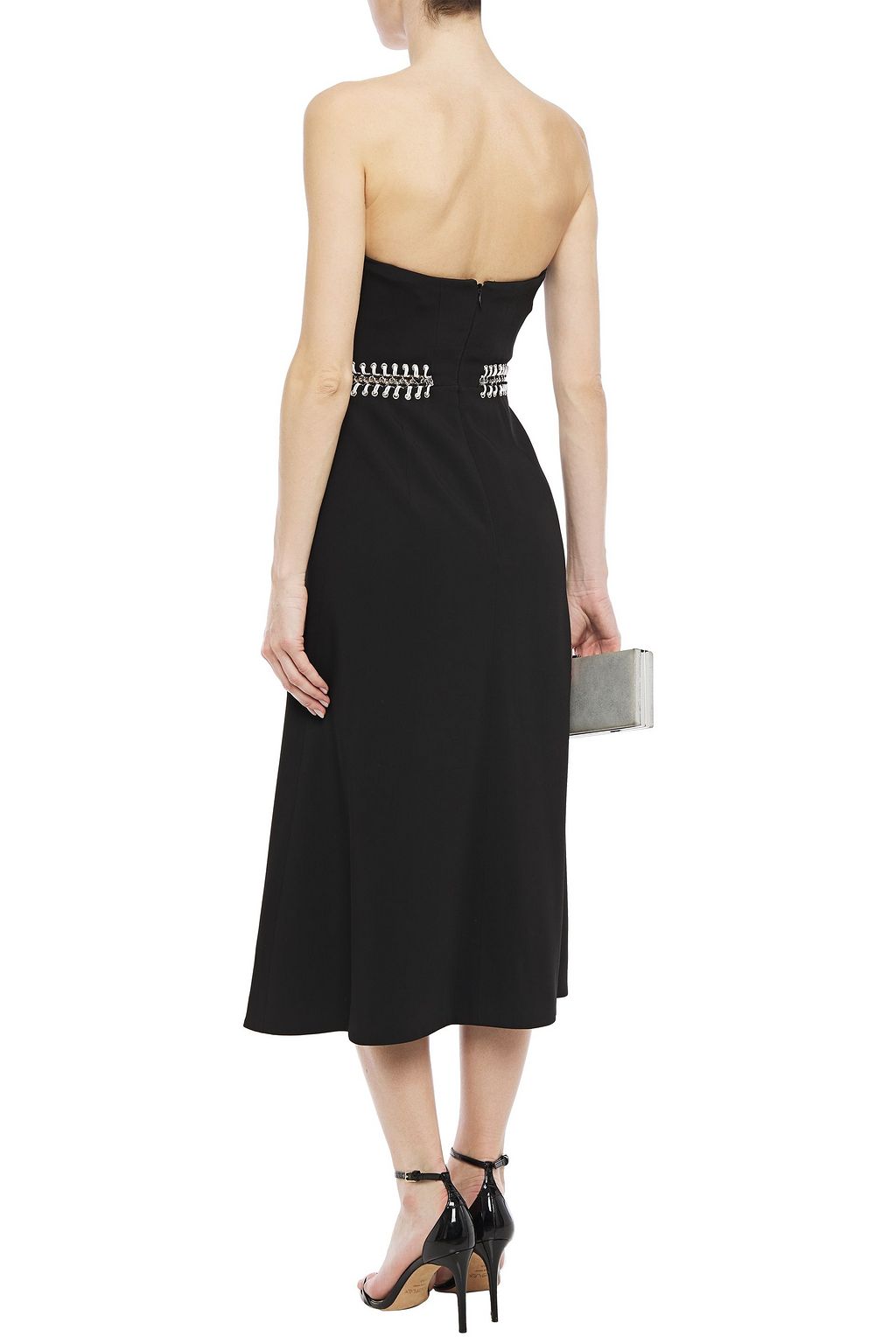 SIMKHAI Strapless embellished lace-up crepe midi dress