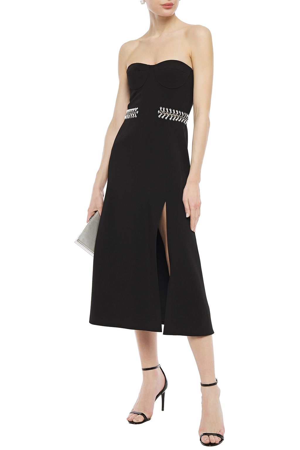 SIMKHAI Strapless embellished lace-up crepe midi dress