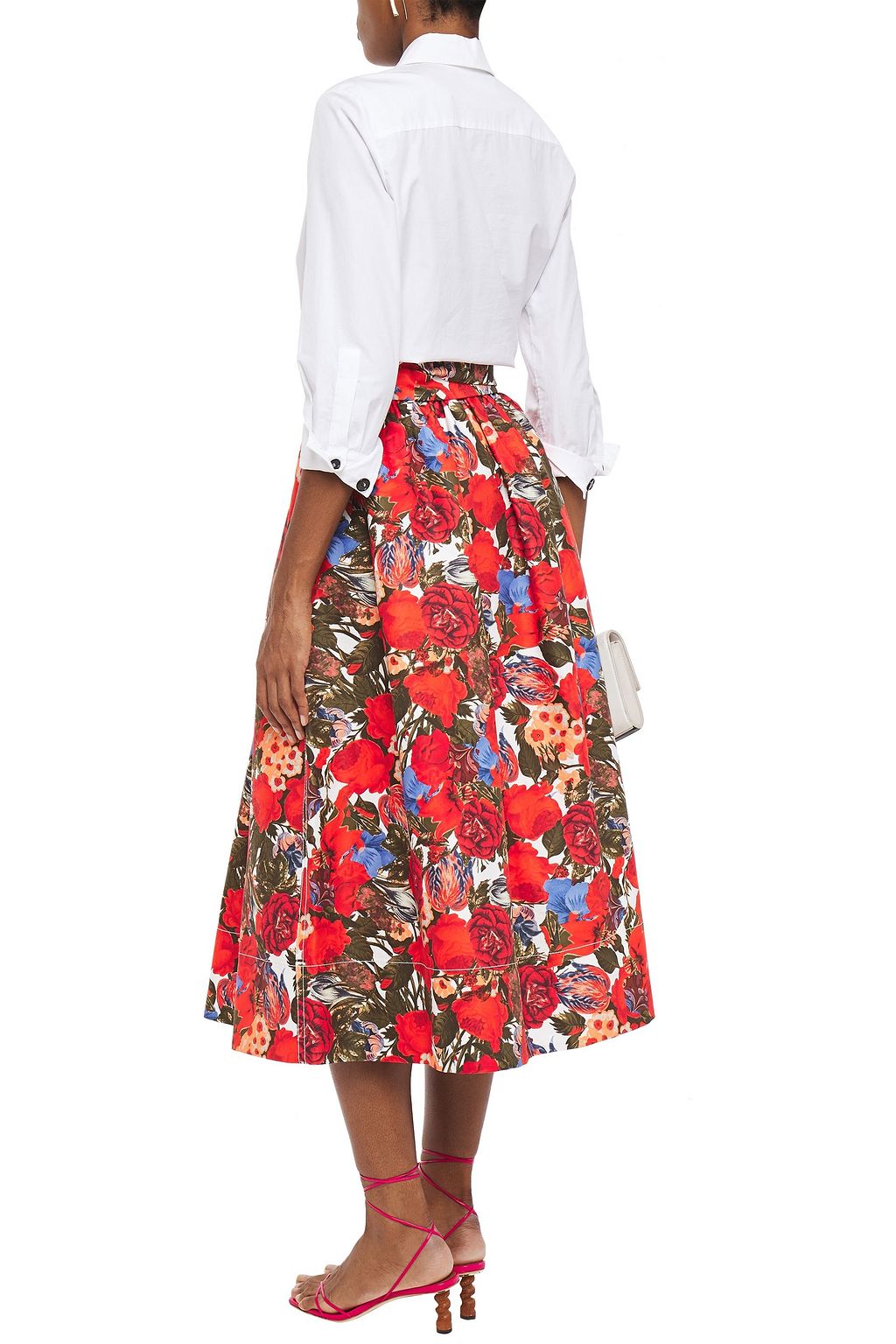 MARNI Gathered floral-print cotton-gabardine midi skirt