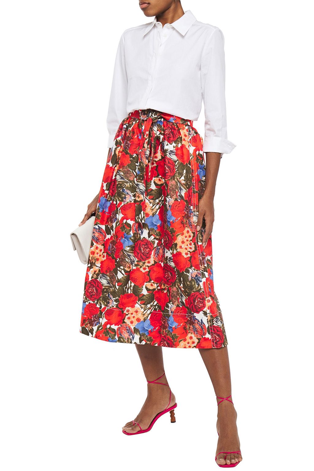 MARNI Gathered floral-print cotton-gabardine midi skirt