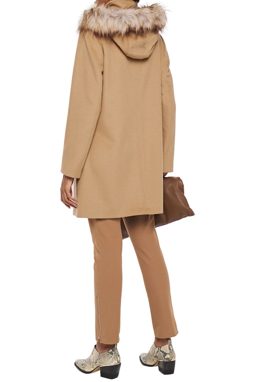 DKNY Faux fur-trimmed wool-blend coat