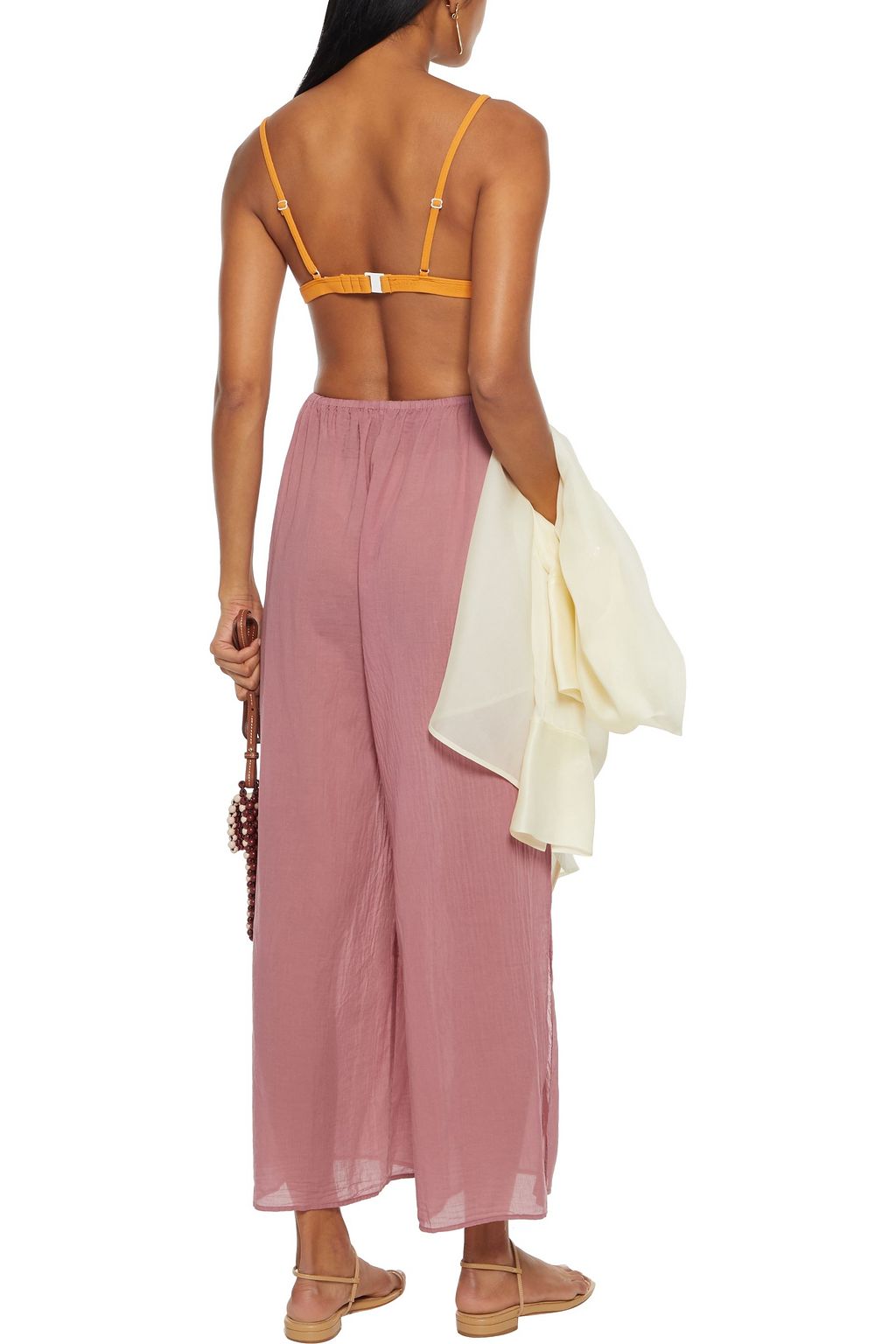 SKIN Crinkled cotton-voile wide-leg pants