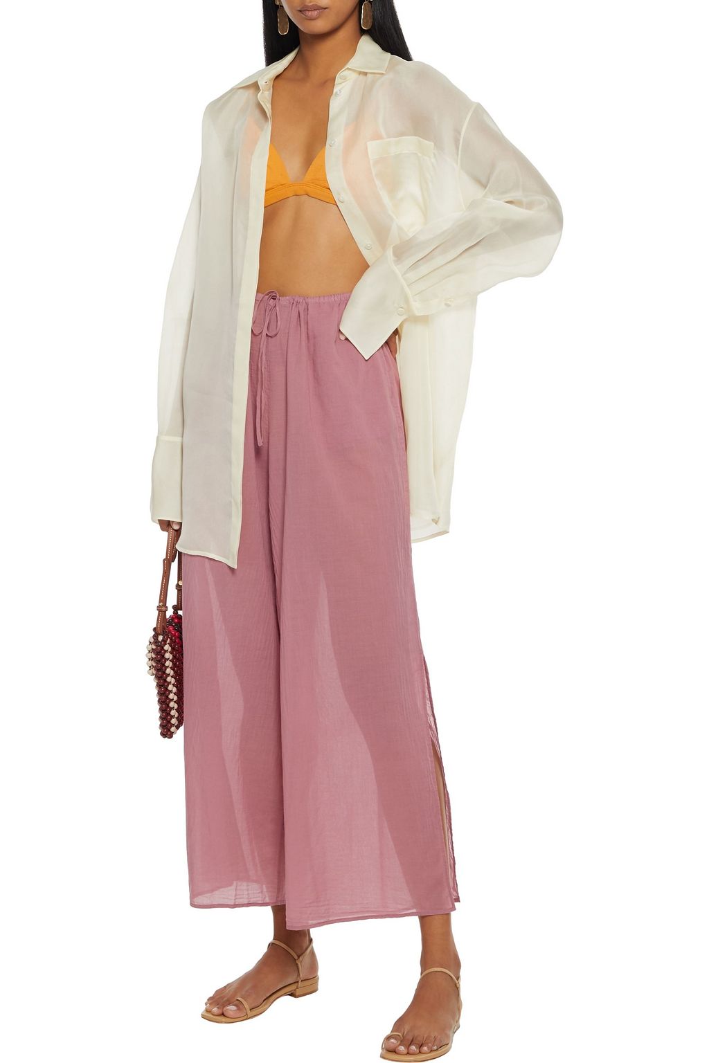 SKIN Crinkled cotton-voile wide-leg pants
