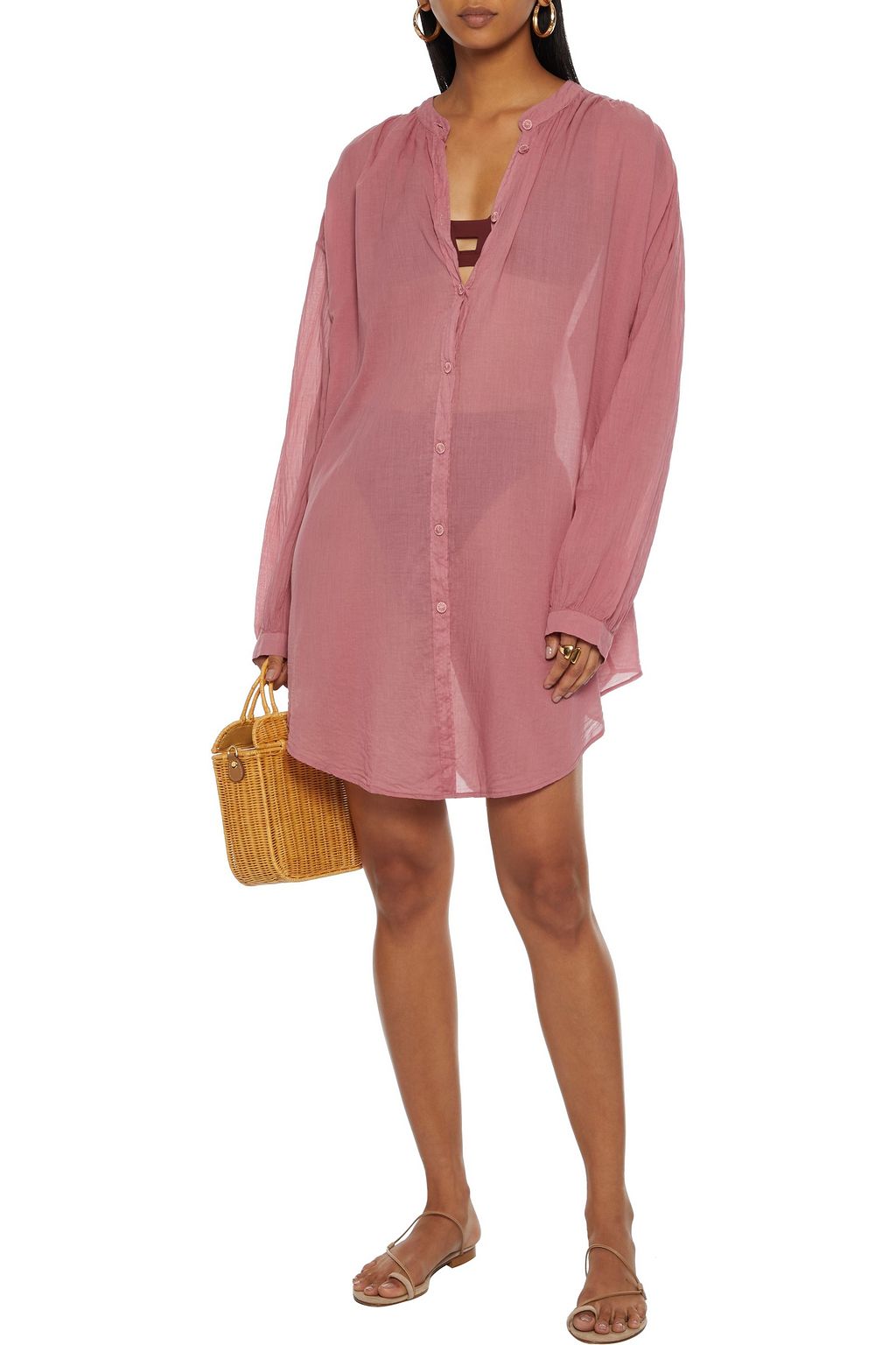 SKIN Brea gathered crinkled cotton-voile kaftan
