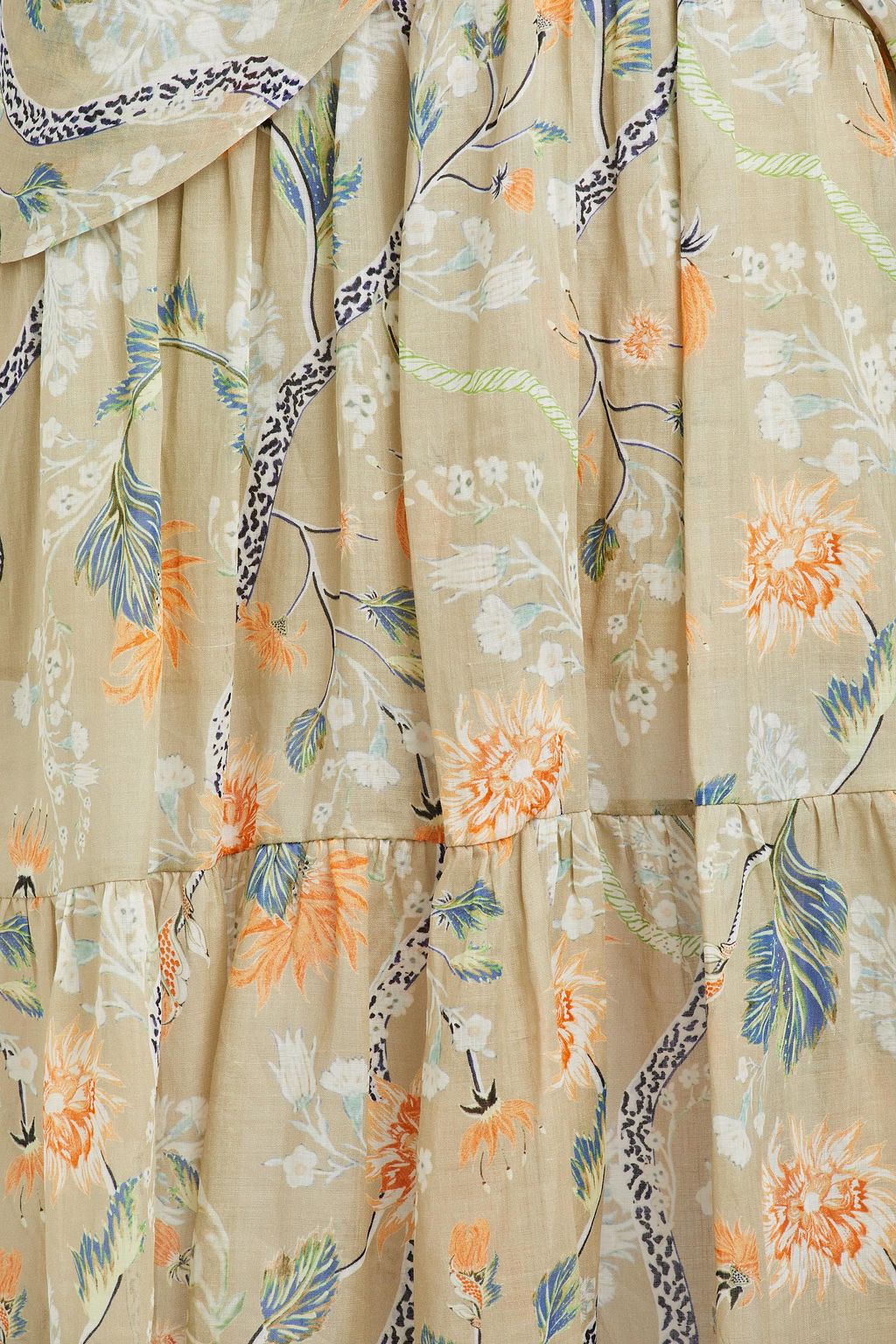 CHLOÉ Draped floral-print ramie midi skirt