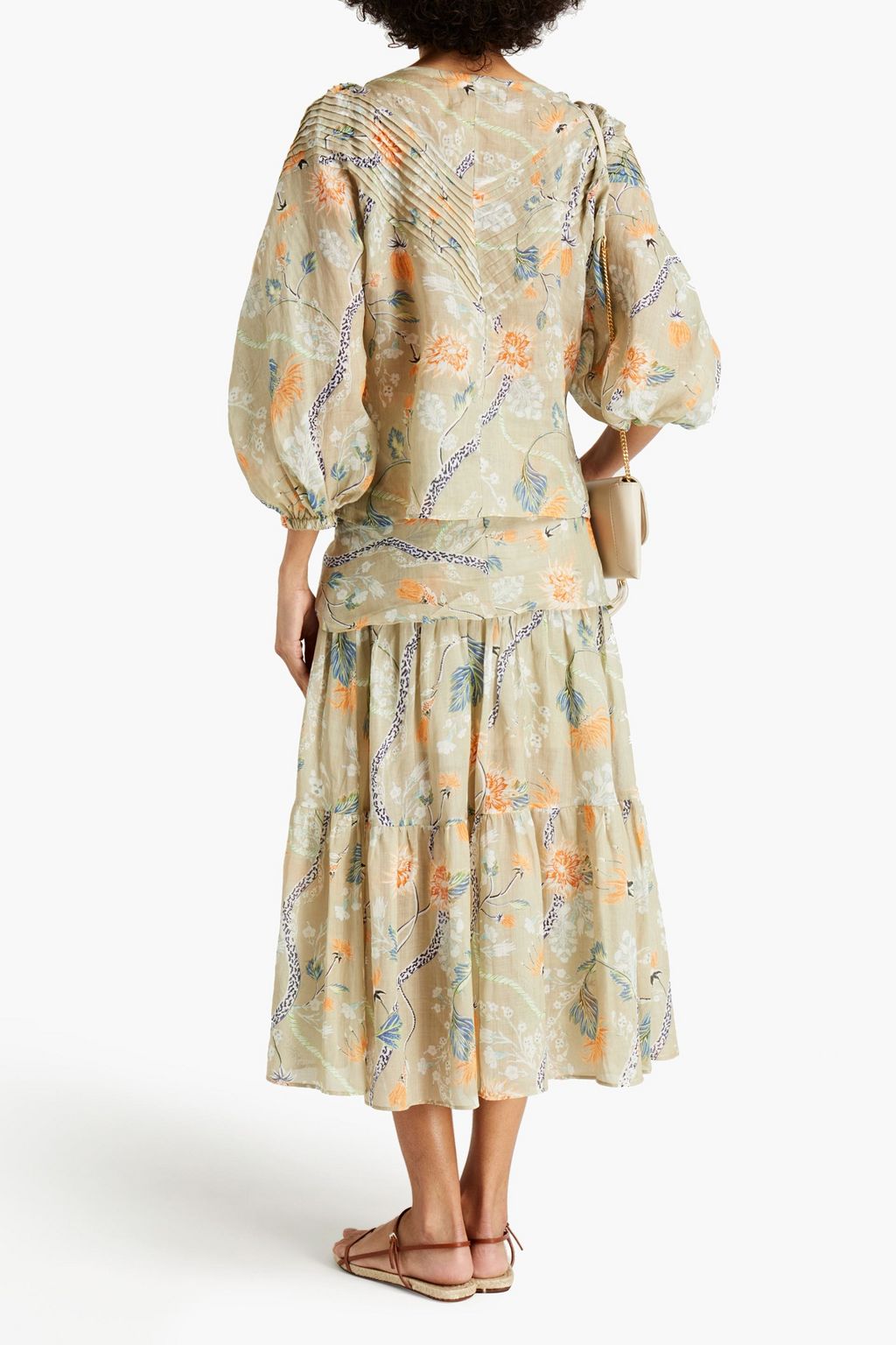 CHLOÉ Draped floral-print ramie midi skirt
