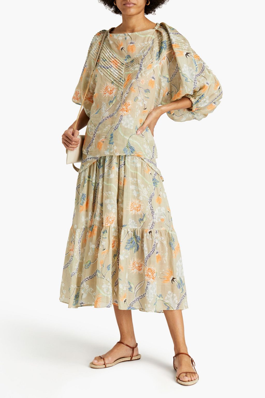 CHLOÉ Draped floral-print ramie midi skirt