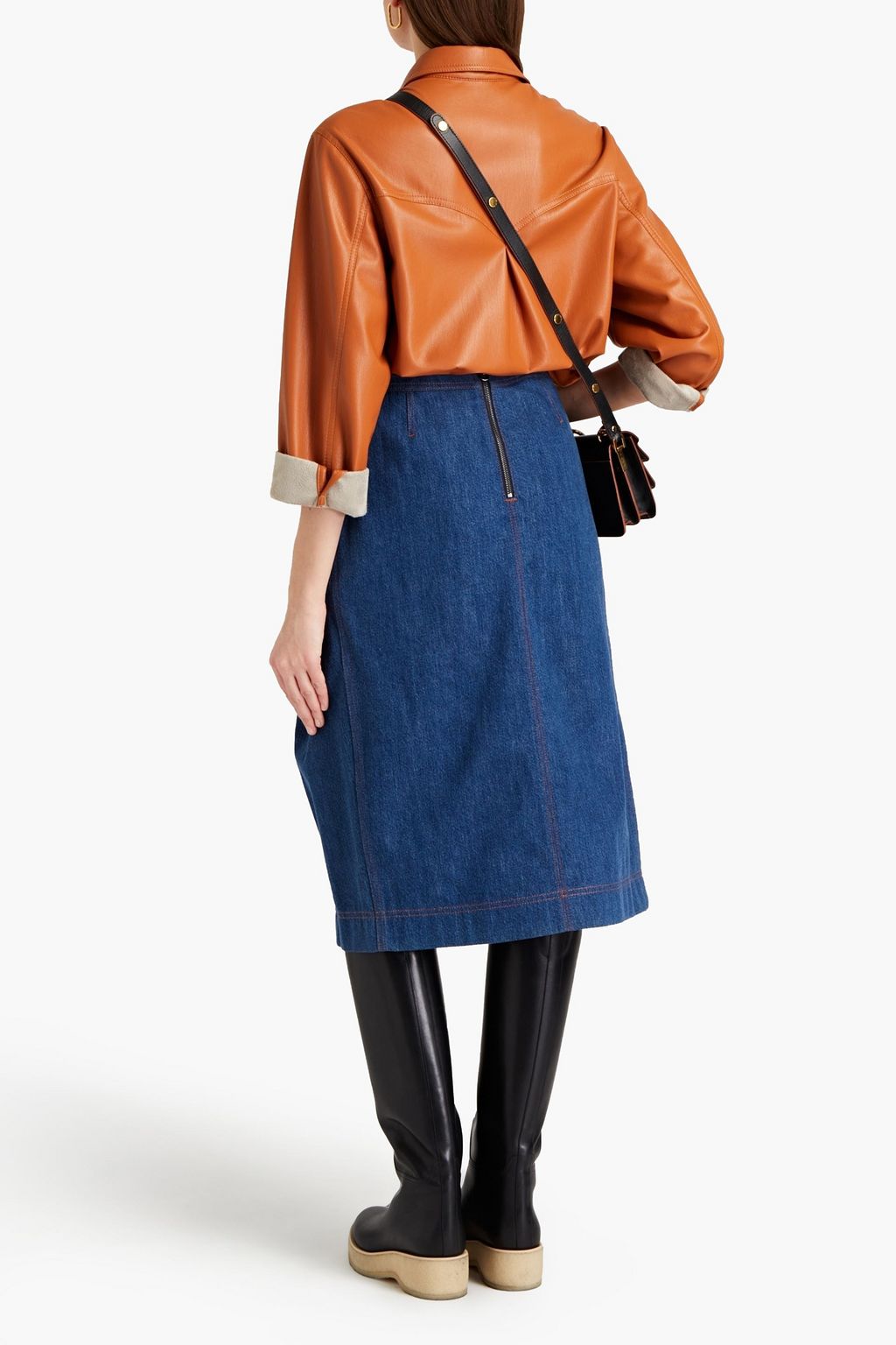 CHLOÉ Pleated denim midi skirt