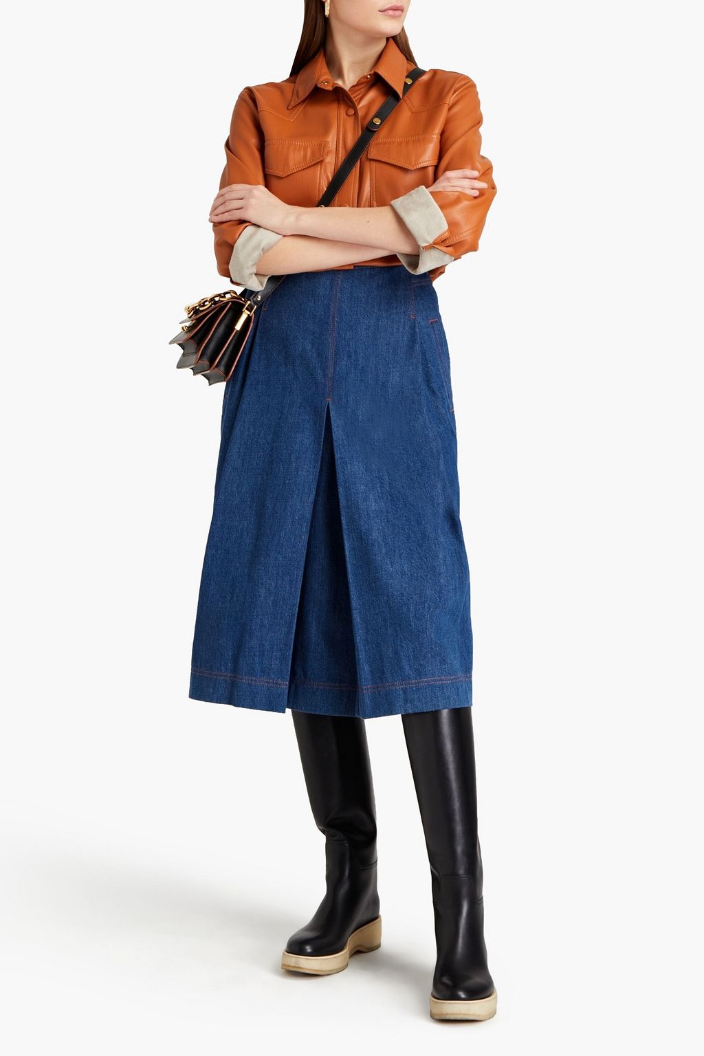 CHLOÉ Pleated denim midi skirt