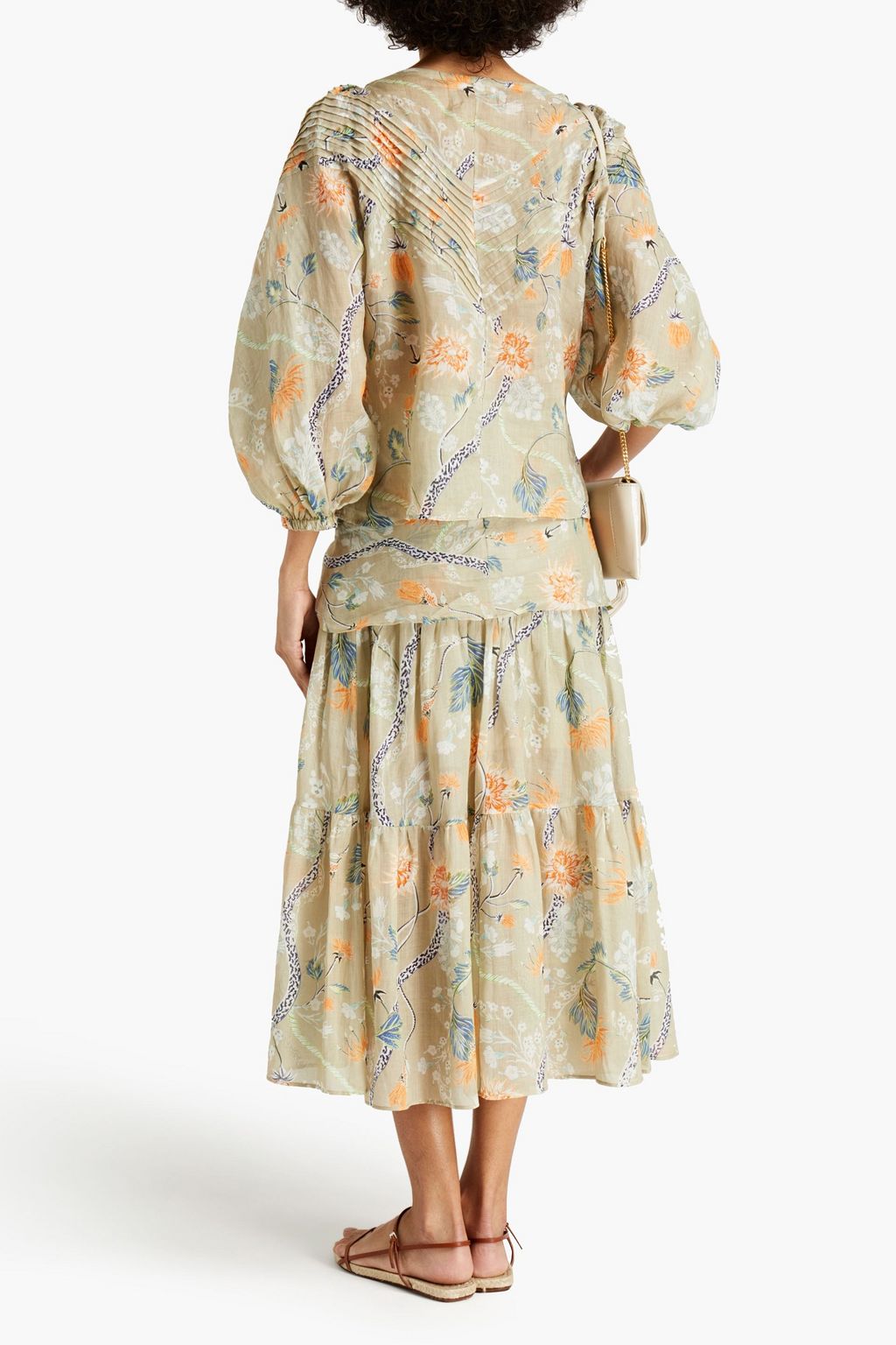 CHLOÉ Pintucked floral-print ramie blouse