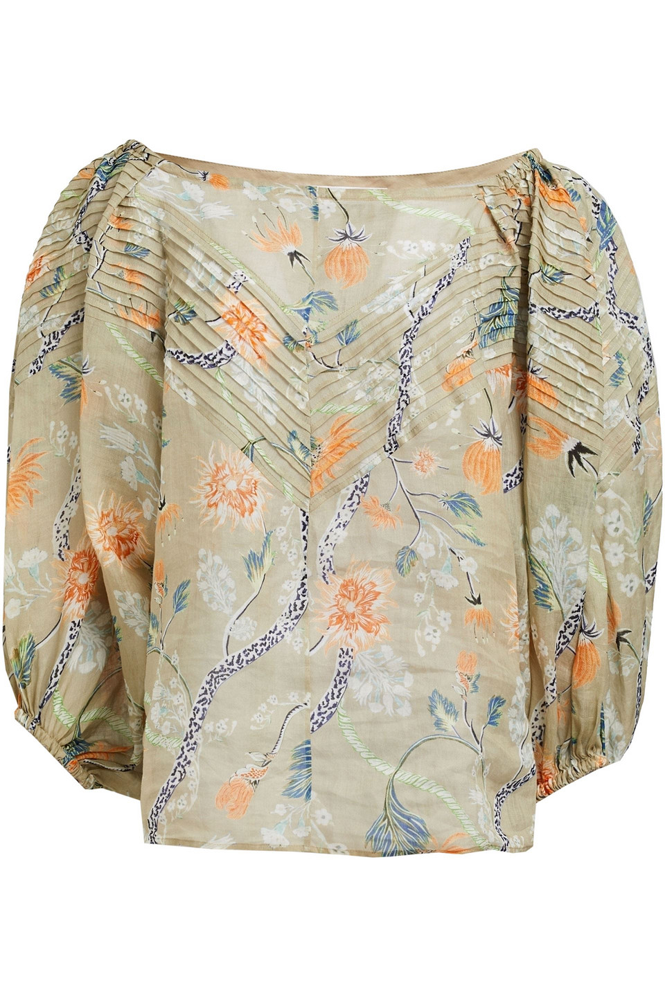 Chloé Pintucked Floral-print Ramie Blouse