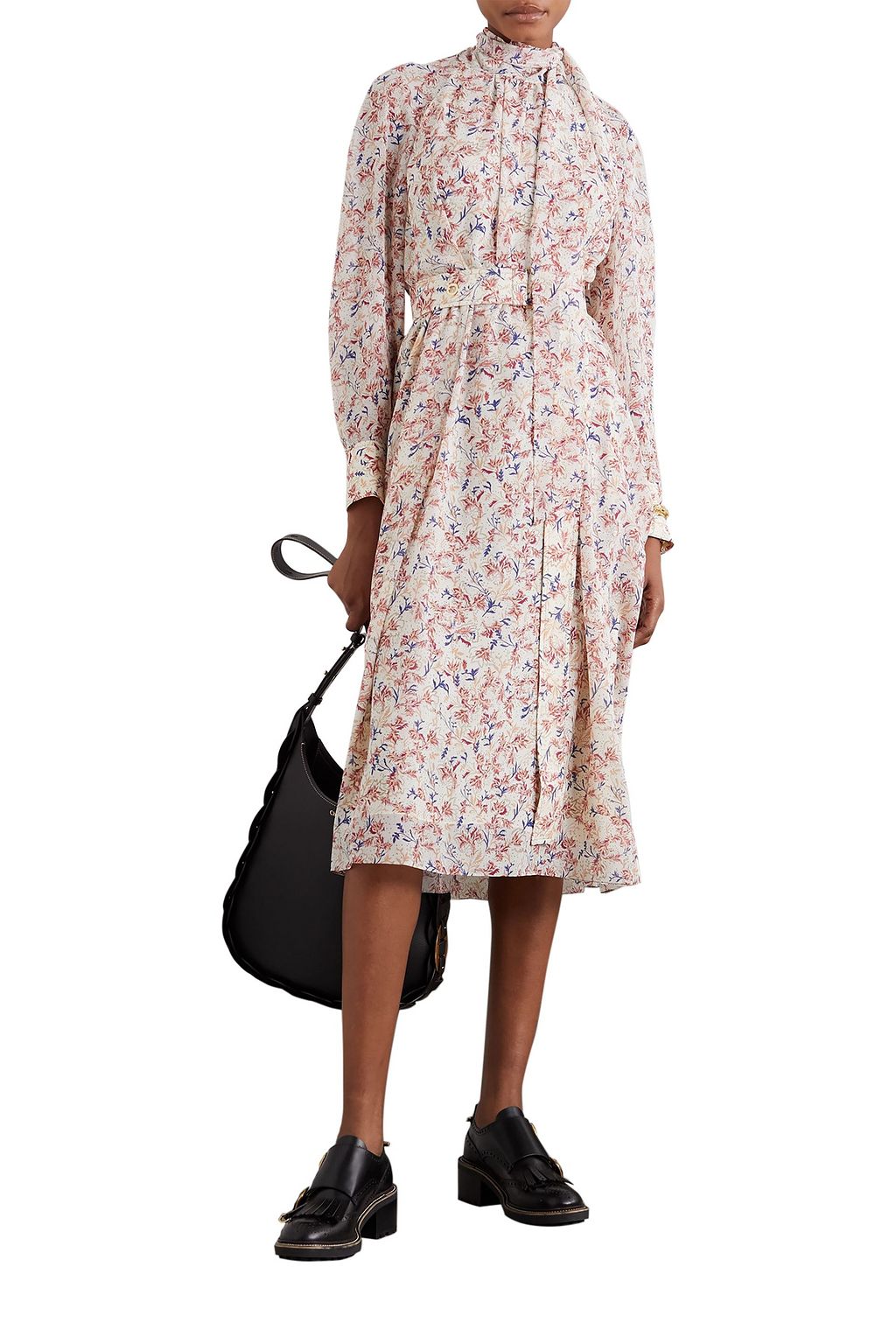 CHLOÉ Tie-detailed floral-print silk crepe de chine midi dress