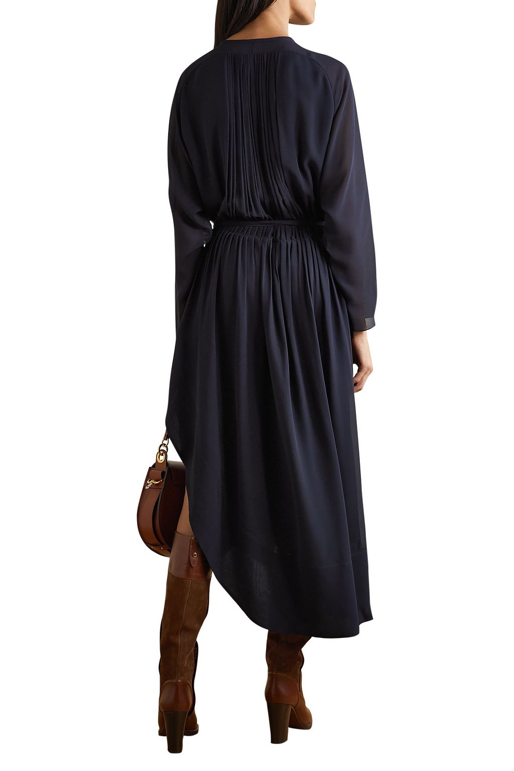 CHLOÉ Asymmetric belted pleated silk-crepe midi dress