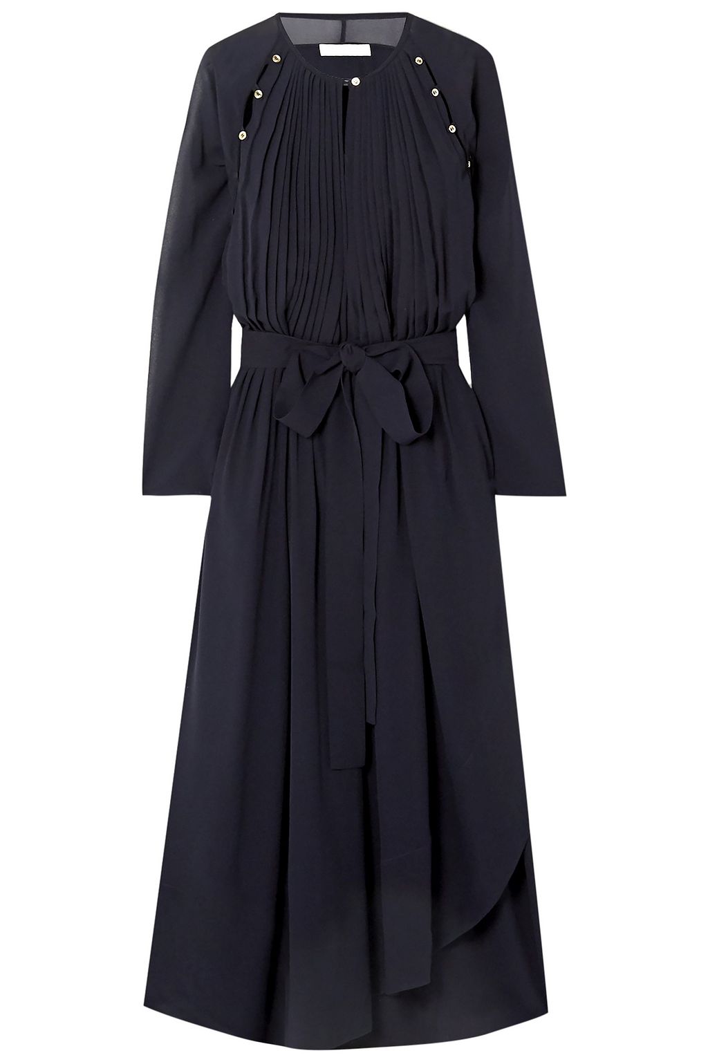 CHLOÉ Asymmetric belted pleated silk-crepe midi dress | THE OUTNET