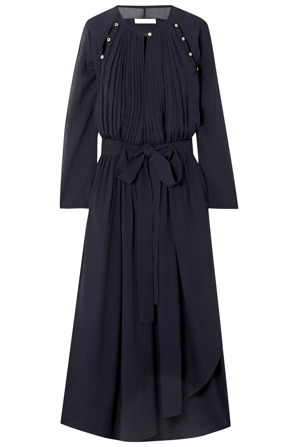 Chloé Asymmetric Belted Pleated Silk-crepe Midi Dress