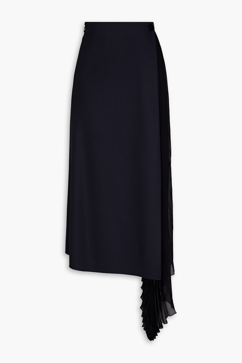 Chloé - Pleated crepe de chine-paneled twill midi skirt - Blue - FR 34