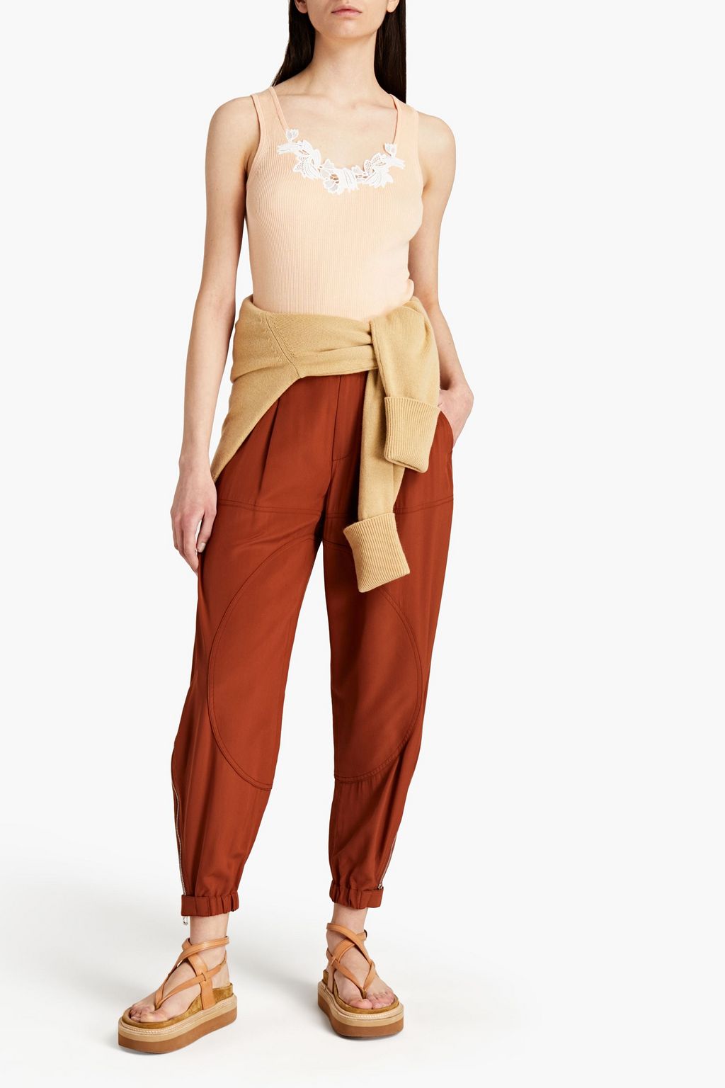 CHLOÉ Guipure lace-trimmed ribbed cotton-jersey tank