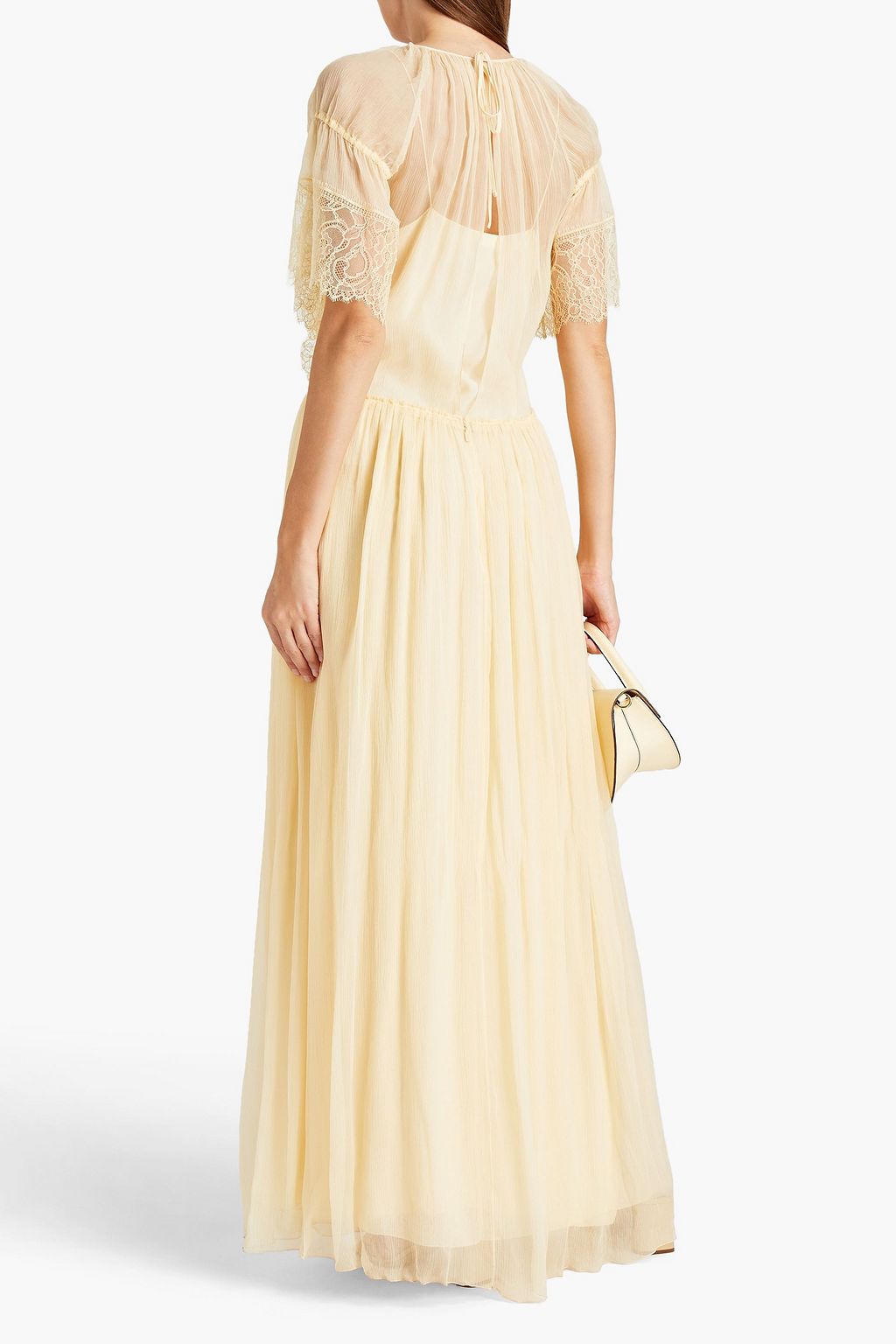 CHLOÉ Lace-paneled pleated silk-georgette maxi dress